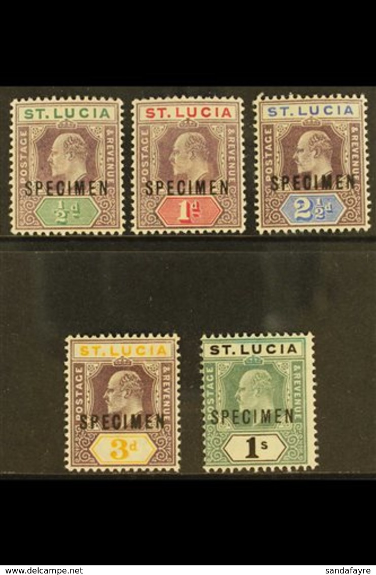 1902 - 3 Ed VII Set To 1s, Ovptd "Specimen", SG 58s/62s, Fine Mint, 1s Slight Colour Bleed At Top. (5 Stamps) For More I - St.Lucia (...-1978)