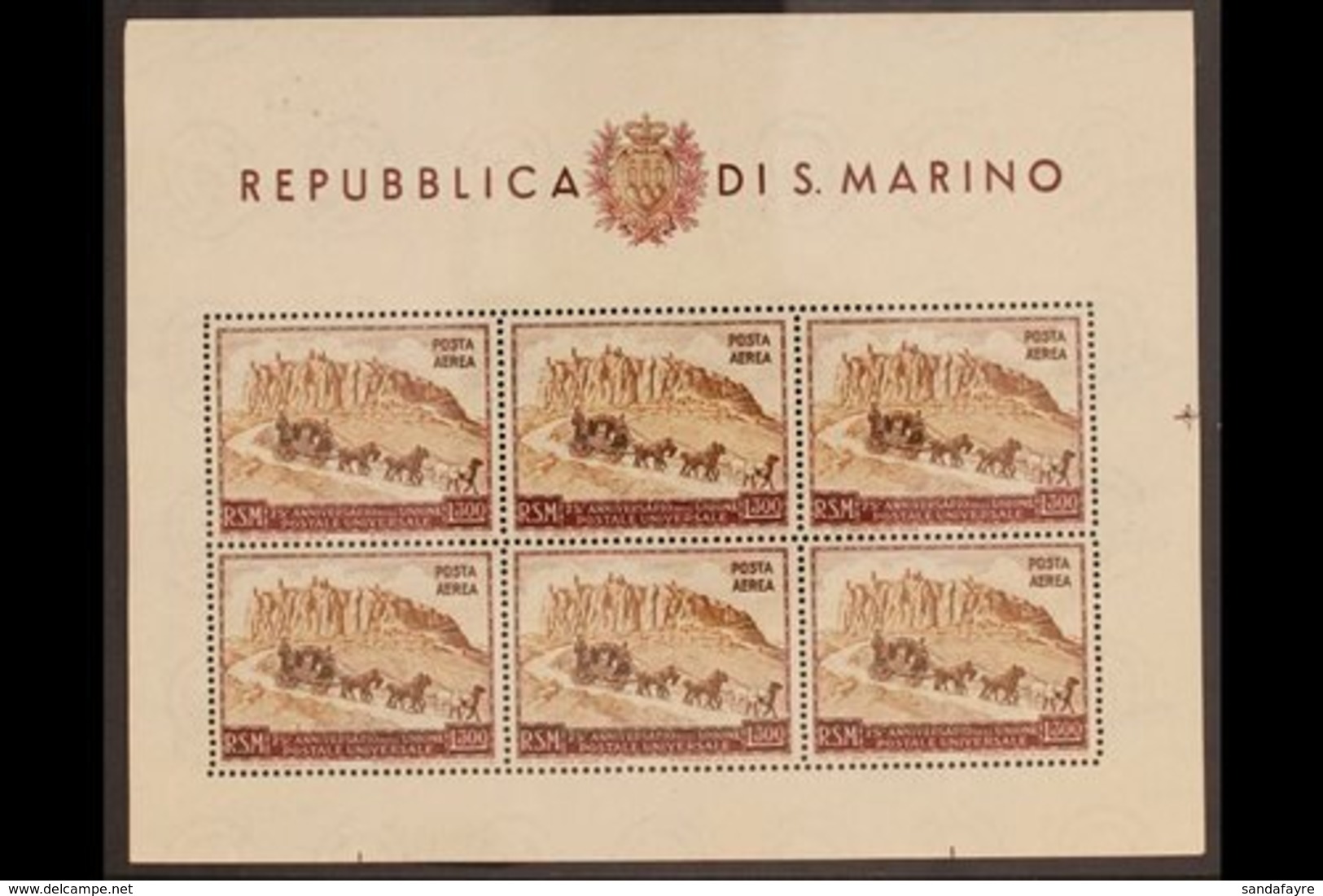 1951 75th Anniversary Of UPU 300L Air complete Sheetlet Of Six, Sassone Foglietti 10, Never Hinged Mint. For More Images - Autres & Non Classés