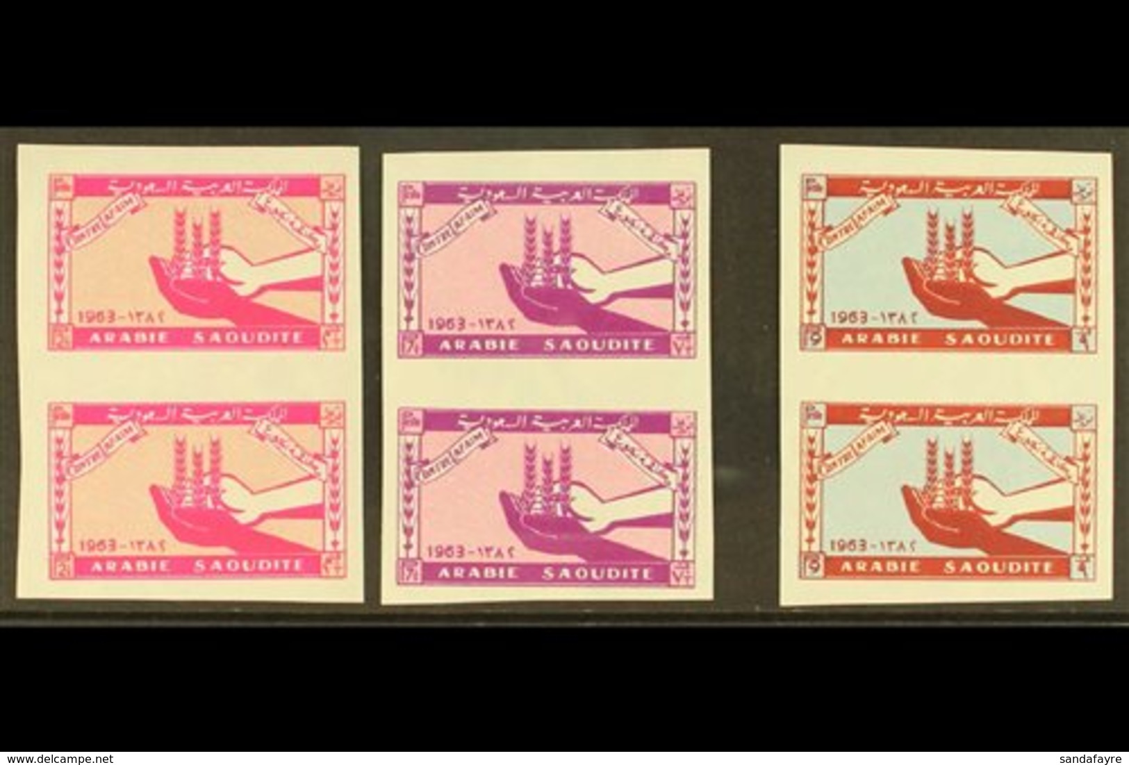 1963 Freedom From Hunger Set Complete As Vertical Imperf Pairs, SG 458/61var (Mayo 991WR/3WR), Superb Never Hinged Mint. - Saudi Arabia