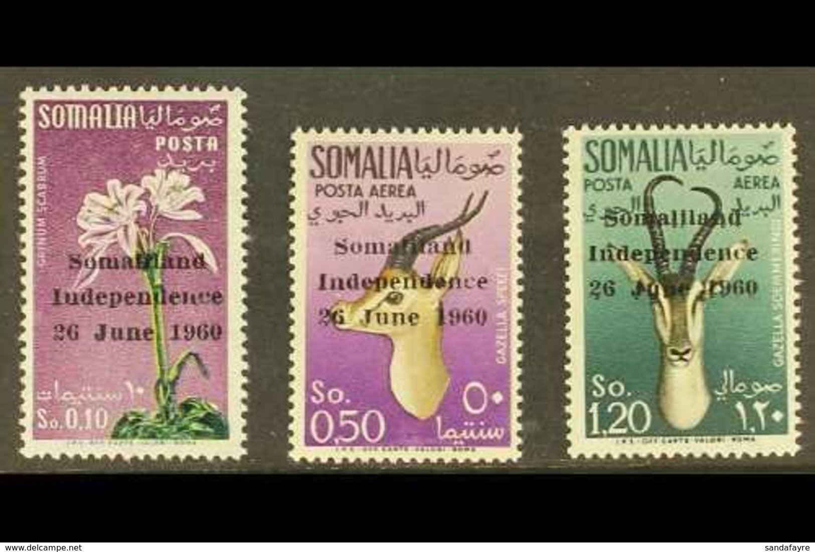 1960 "Somaliland Independence" Overprints Complete Set (SG 353/55, Scott 242 & C68/69), Never Hinged Mint, Fresh. (3 Sta - Somalie (1960-...)