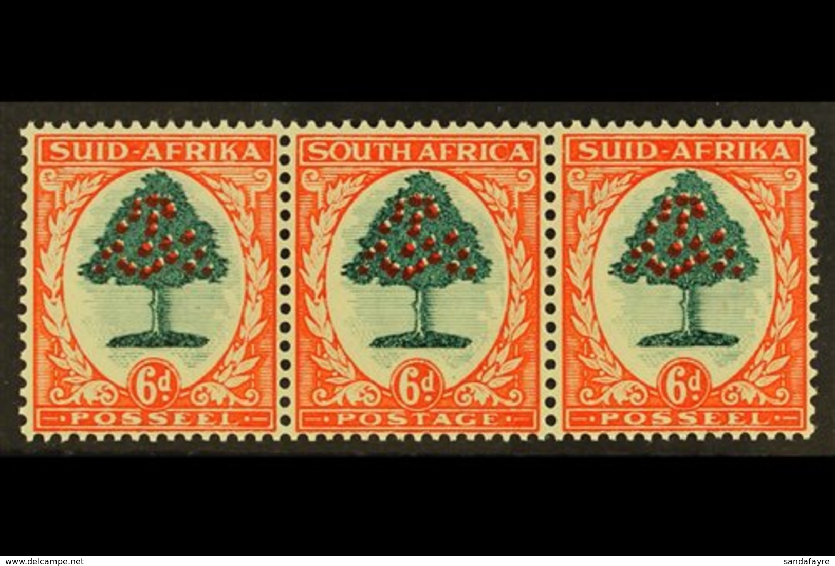 1933-48 6d Green & Vermilion, Die I, SG 61, Never Hinged Mint In A Strip Of 3 (seemed A Shame To Split A Stamp Off). For - Unclassified
