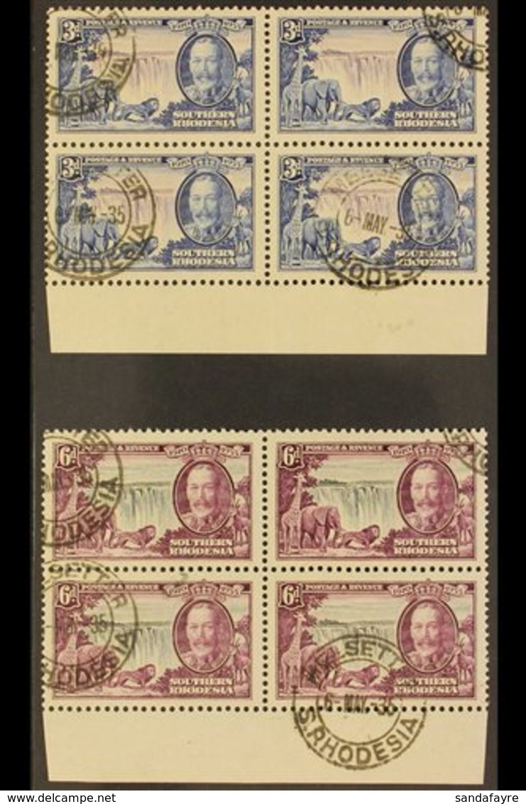 1935 Silver Jubilee Complete Set, SG 31/34, Fine Cds Used Lower Marginal BLOCKS Of 4, 1d & 2d (this With Small Perf Rein - Rhodésie Du Sud (...-1964)
