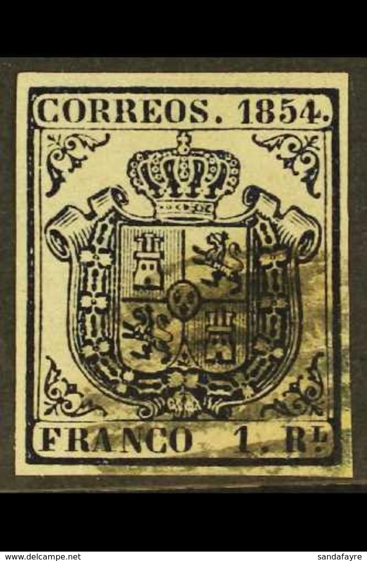 1854 1r Indigo Coat Of Arms (SG 35, Edifil 34, Michel 27w), Used, Four Good Margins, Nice Colour. For More Images, Pleas - Altri & Non Classificati