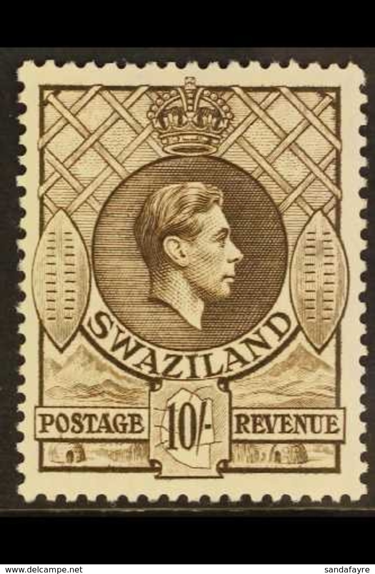 1938-54 10s Sepia Perf 13½x13, SG 38, Never Hinged Mint, Fresh. For More Images, Please Visit Http://www.sandafayre.com/ - Swasiland (...-1967)