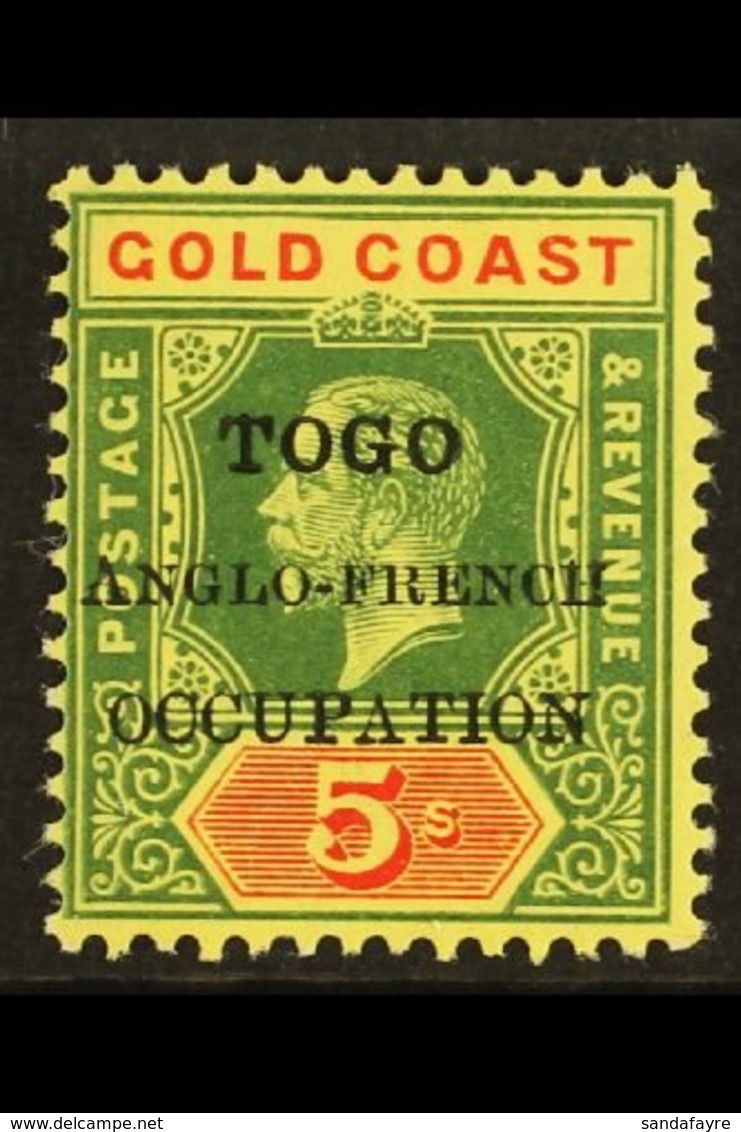 ANGLO-FRENCH OCCUPATION 1915 5s Green & Red On Yellow Overprint On Gold Coast With SMALL "F" IN "FRENCH" Variety, SG H44 - Andere & Zonder Classificatie