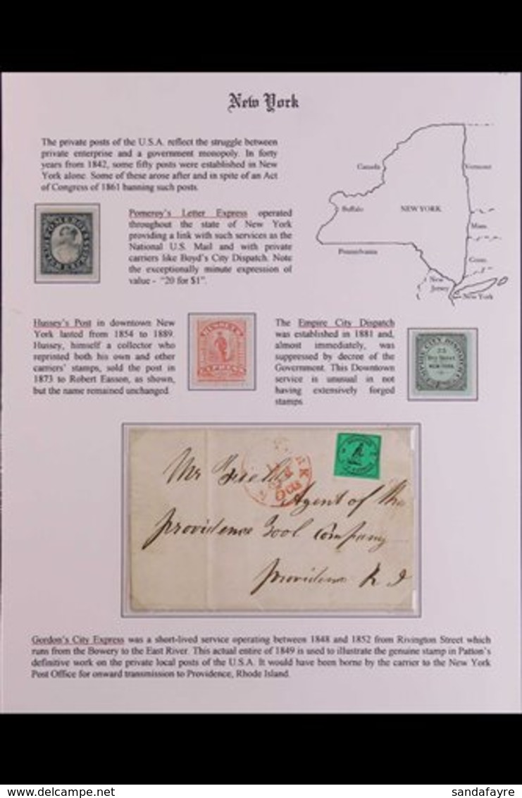 NEW YORK CARRIER STAMPS. A Beautiful Collection Displayed On Two Exhibition Pages Of 7 Stamps & 2 Covers Includes The Bo - Andere & Zonder Classificatie