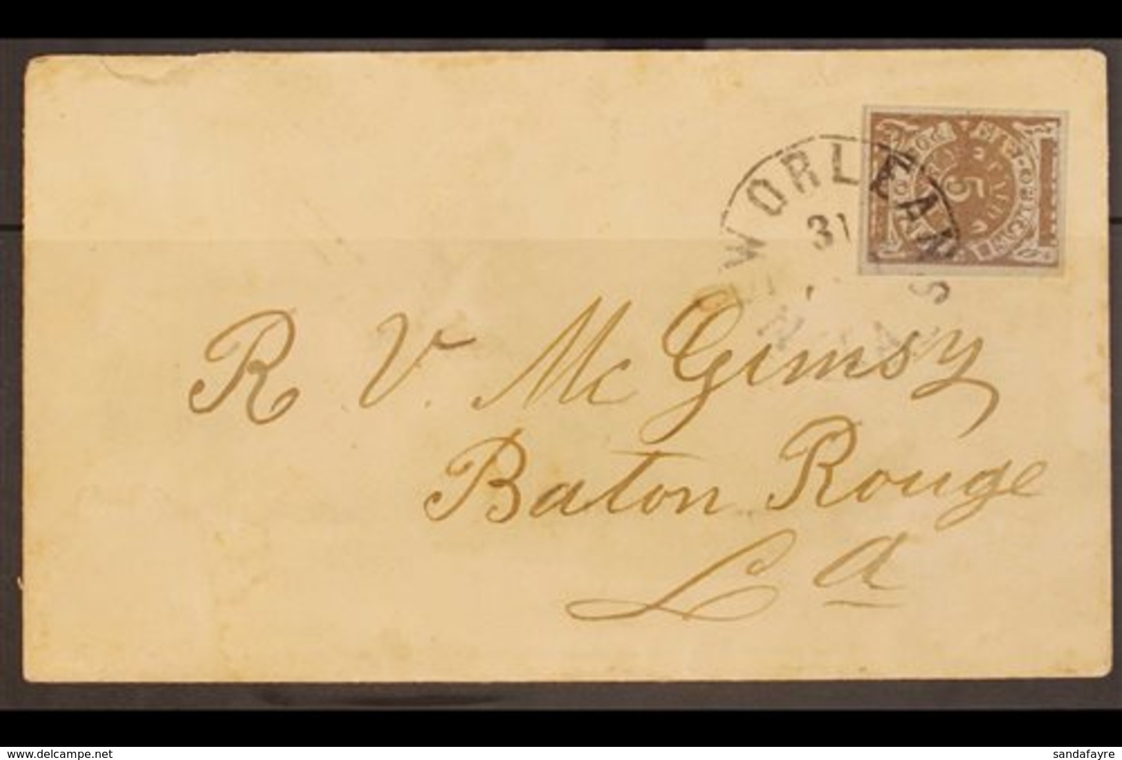 NEW ORLEANS 1861 Red-brown / Bluish (Scott 62X4) With 4 Large Margins Tied To Neat Env Addressed To Baton Rouge By Very  - Altri & Non Classificati