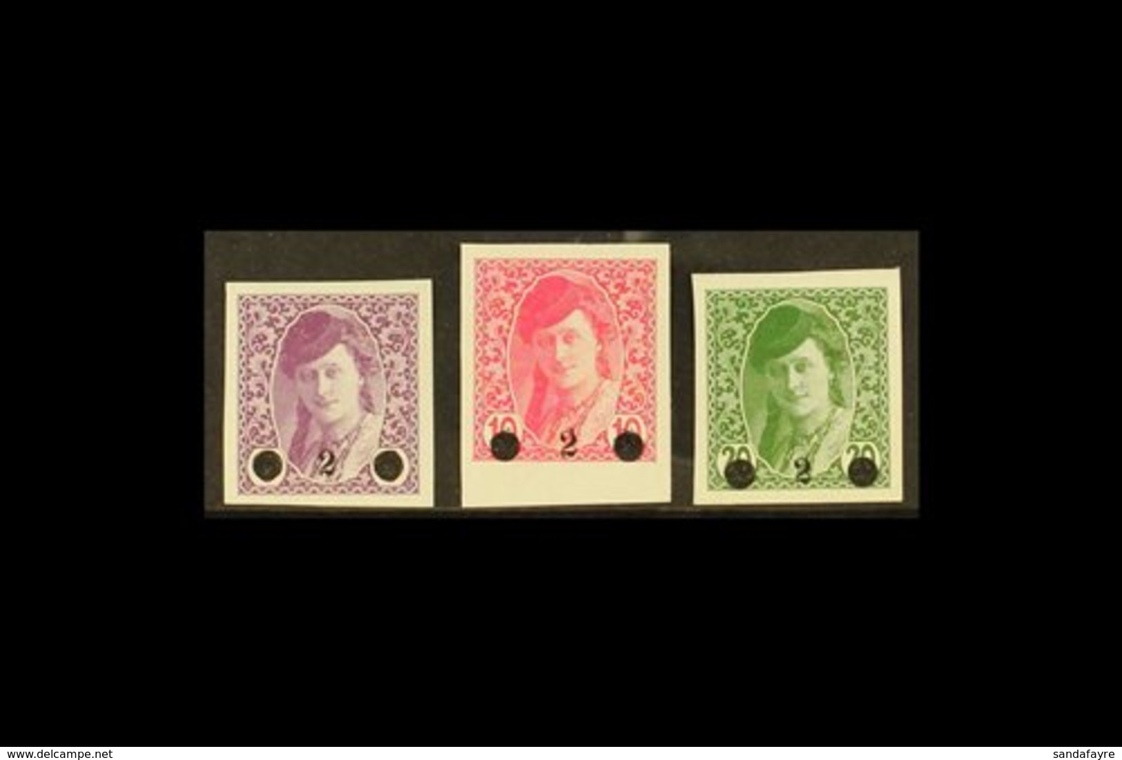 1919 ISSUES FOR BOSNIA & HERZEGOVINA 2h Surcharges On Newspaper "Bosnian Girl" Imperf Stamps, Complete Set, Mi 27/9, SG  - Altri & Non Classificati