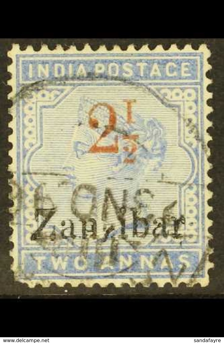 1895-98 2½ On 2a Pale Blue With INVERTED "1" In "½", SG 26j, Used With Rounded Corner. A Clear Example Of The Error, Cat - Zanzibar (...-1963)
