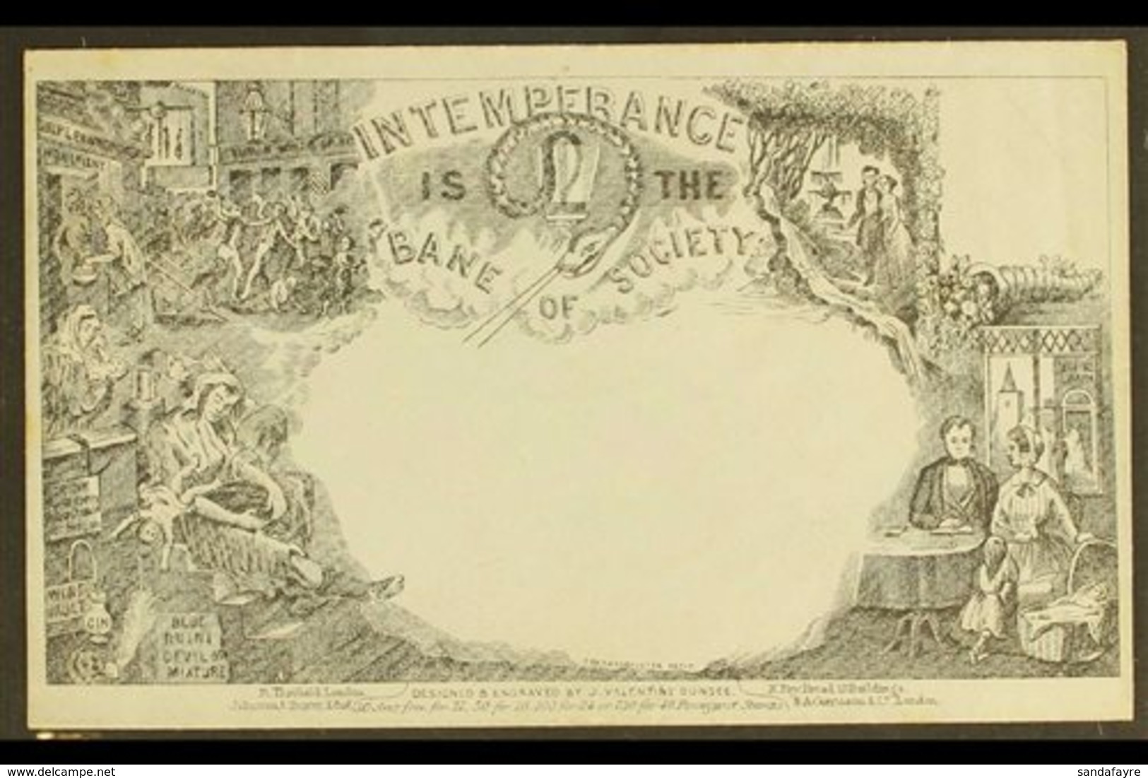 1840s/50s ILLUSTRATED ENVELOPE "Intemperance Is The Bane Of Society" reprinted By Deraedemaker, Very Fine. For More Imag - Sonstige & Ohne Zuordnung