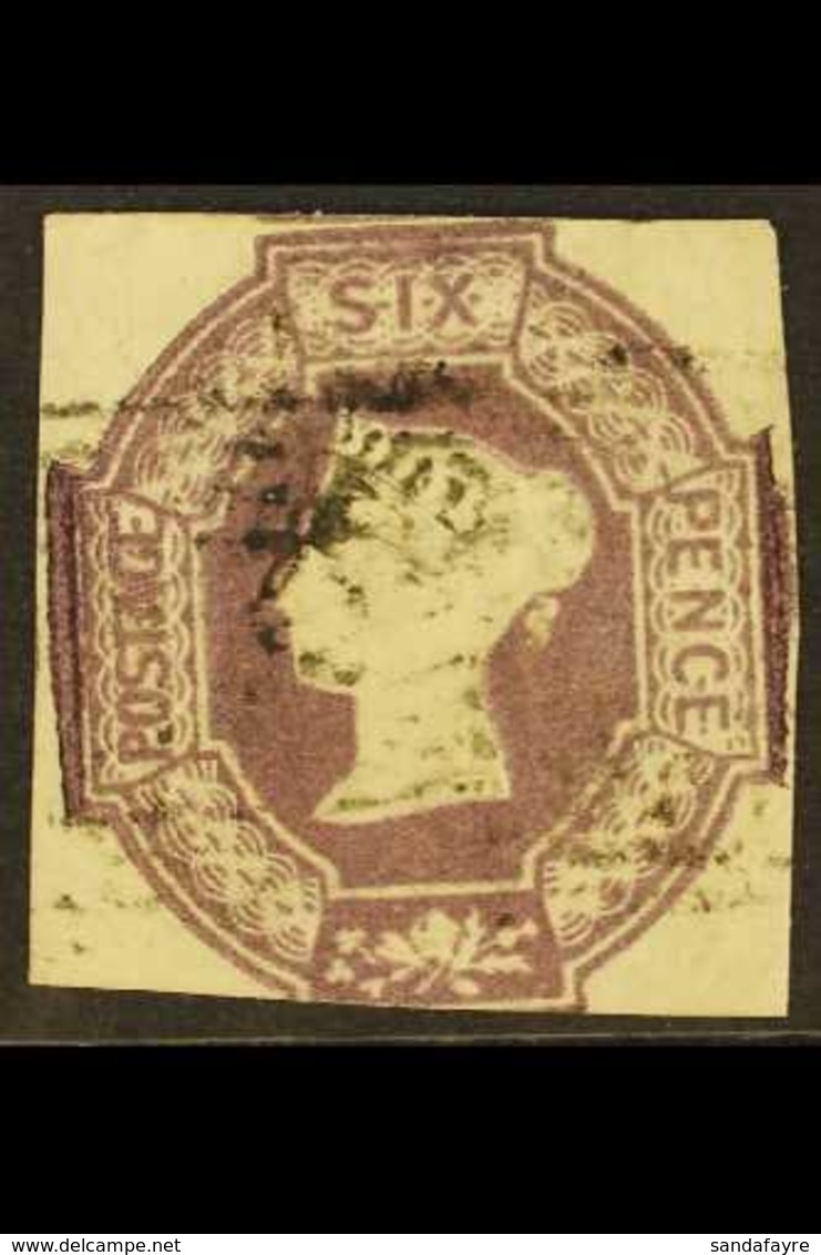 1847-54 6d Purple, Embossed, Watermark INVERTED & REVERSED, SG 60wk, Good Used, Three Clear Margins, Cut At Base, Cat £1 - Other & Unclassified