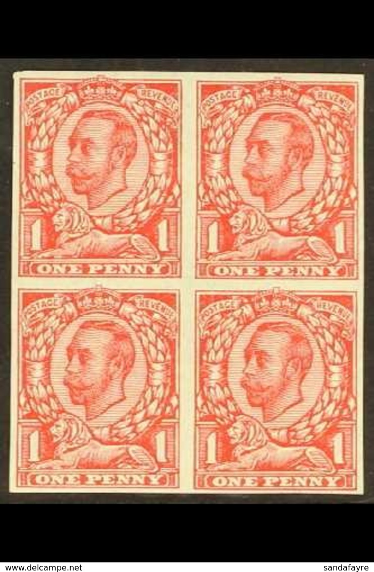 1912 1d Scarlet Wmk Multiple Cypher IMPERF BLOCK OF FOUR, SG 350a, Never Hinged Mint. Superb. For More Images, Please Vi - Unclassified