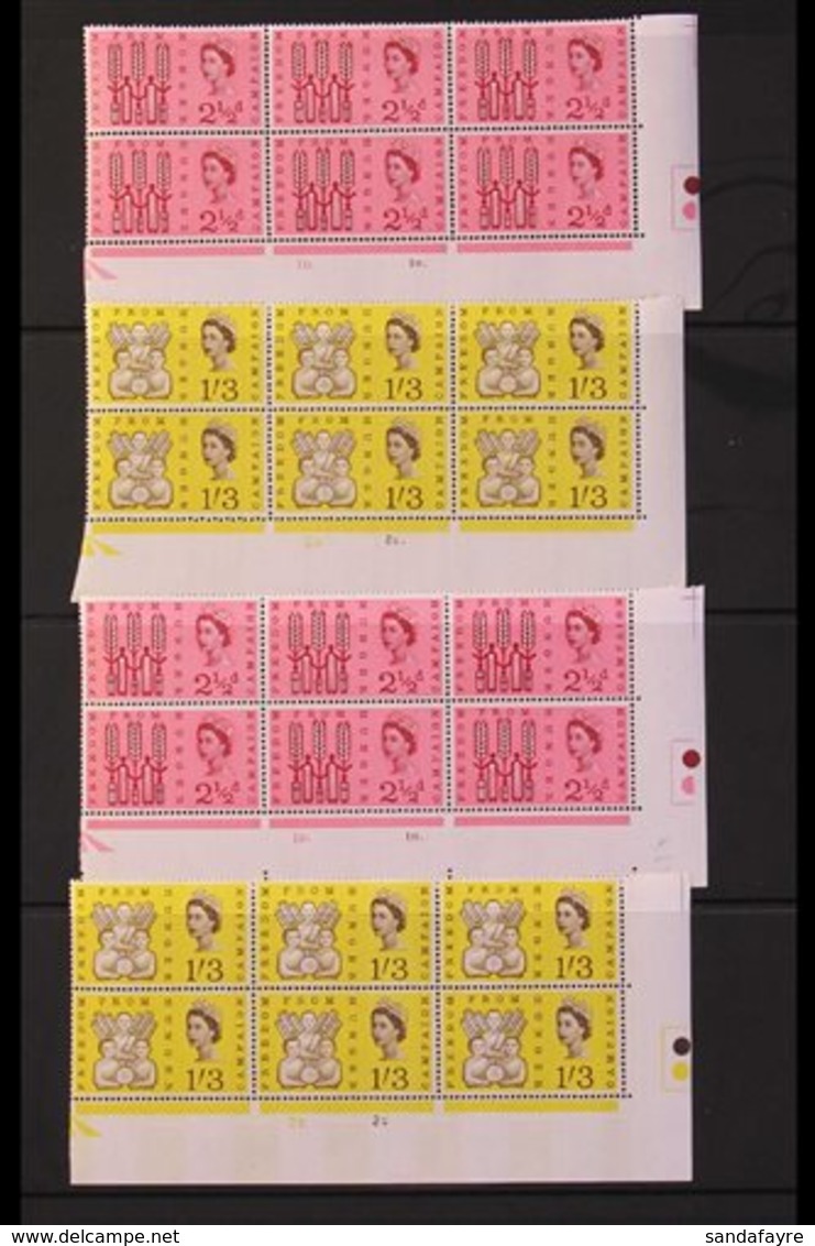 1963 Freedom From Hunger Ordinary And Phosphor Sets (SG 634/35p) In CYLINDER NUMBER BLOCKS OF SIX, Superb Never Hinged M - Sonstige & Ohne Zuordnung