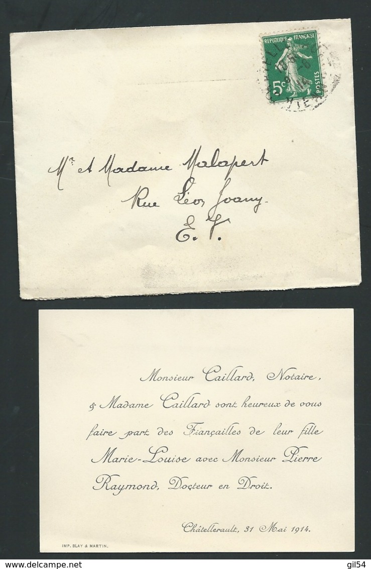 Chatellerault - F.P. Fiançailles De Marie Louise Caillard Avec M Pierre Raymon Le 31/05/1914   -    Raa1902 - Fidanzamento