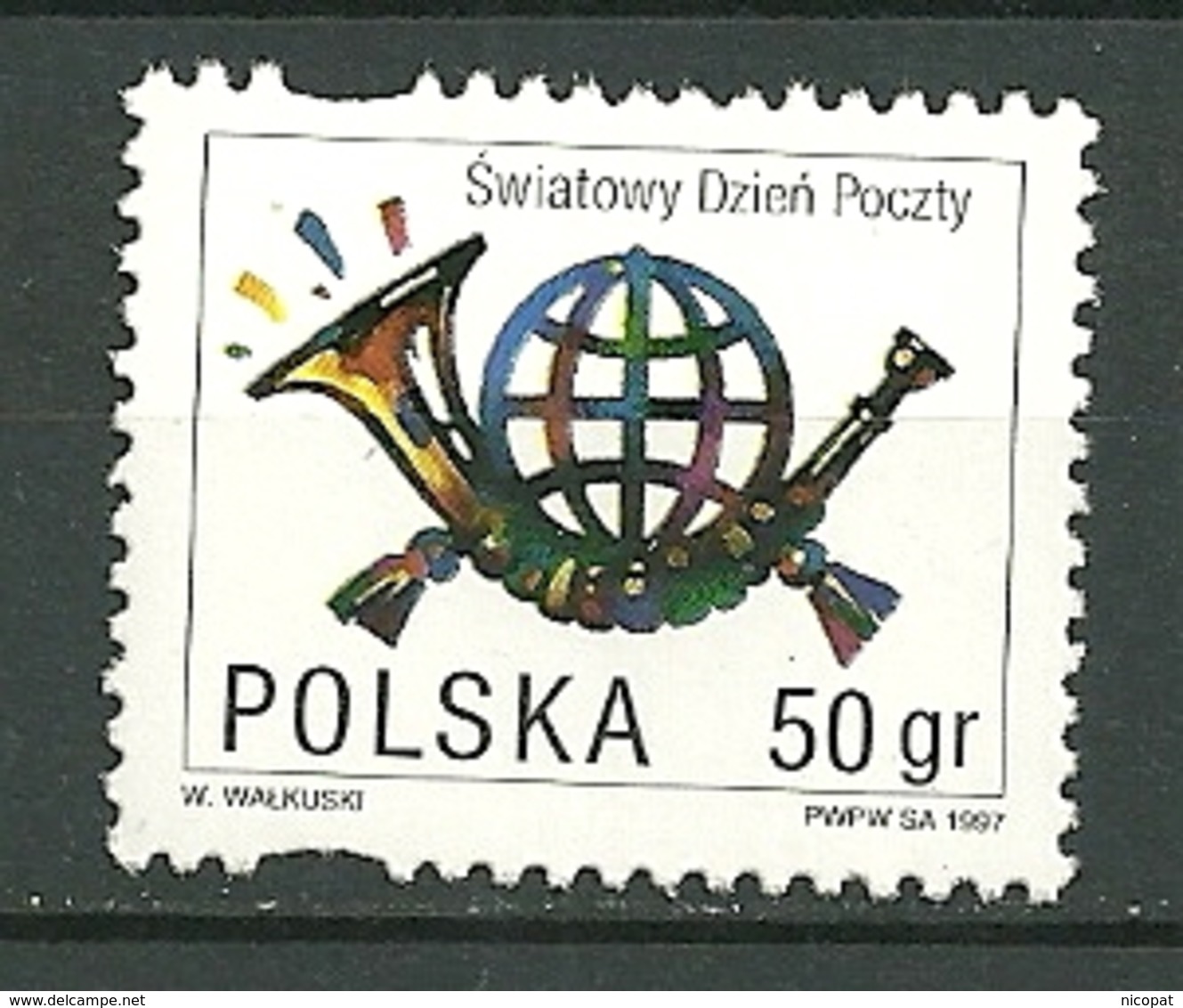 POLAND MNH ** 3458 JOURNEE MONDIALE DE LA POSTE. COR DE POSTE ET GLOBE Musique - Ungebraucht