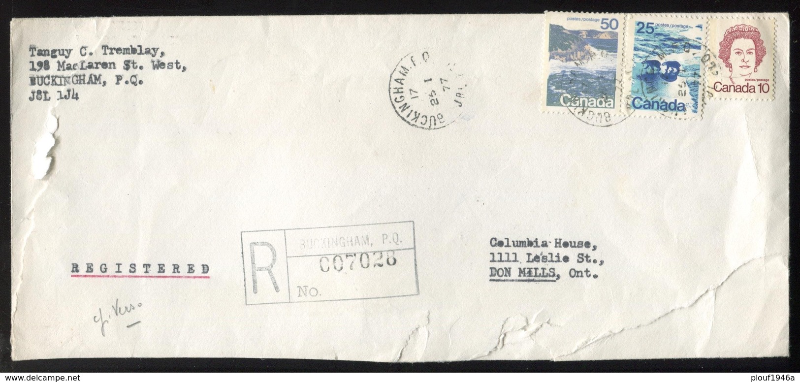 1977 "enveloppe" Buckingham ->Toronto" Registered, See Cancellations - Registration & Officially Sealed