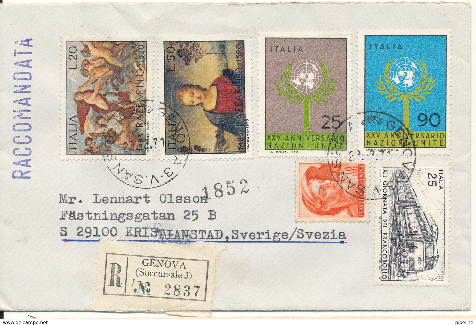 Italy Registered Cover Sent To Sweden  Genova 23-3-1971 Good Franked - 1971-80: Marcophilia