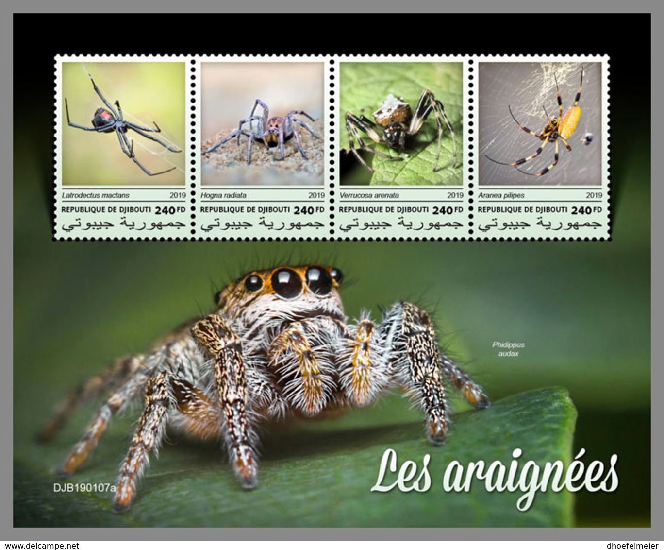 DJIBOUTI 2019 MNH Spiders Spinnen Araignees M/S - IMPERFORATED - DH1913 - Spiders