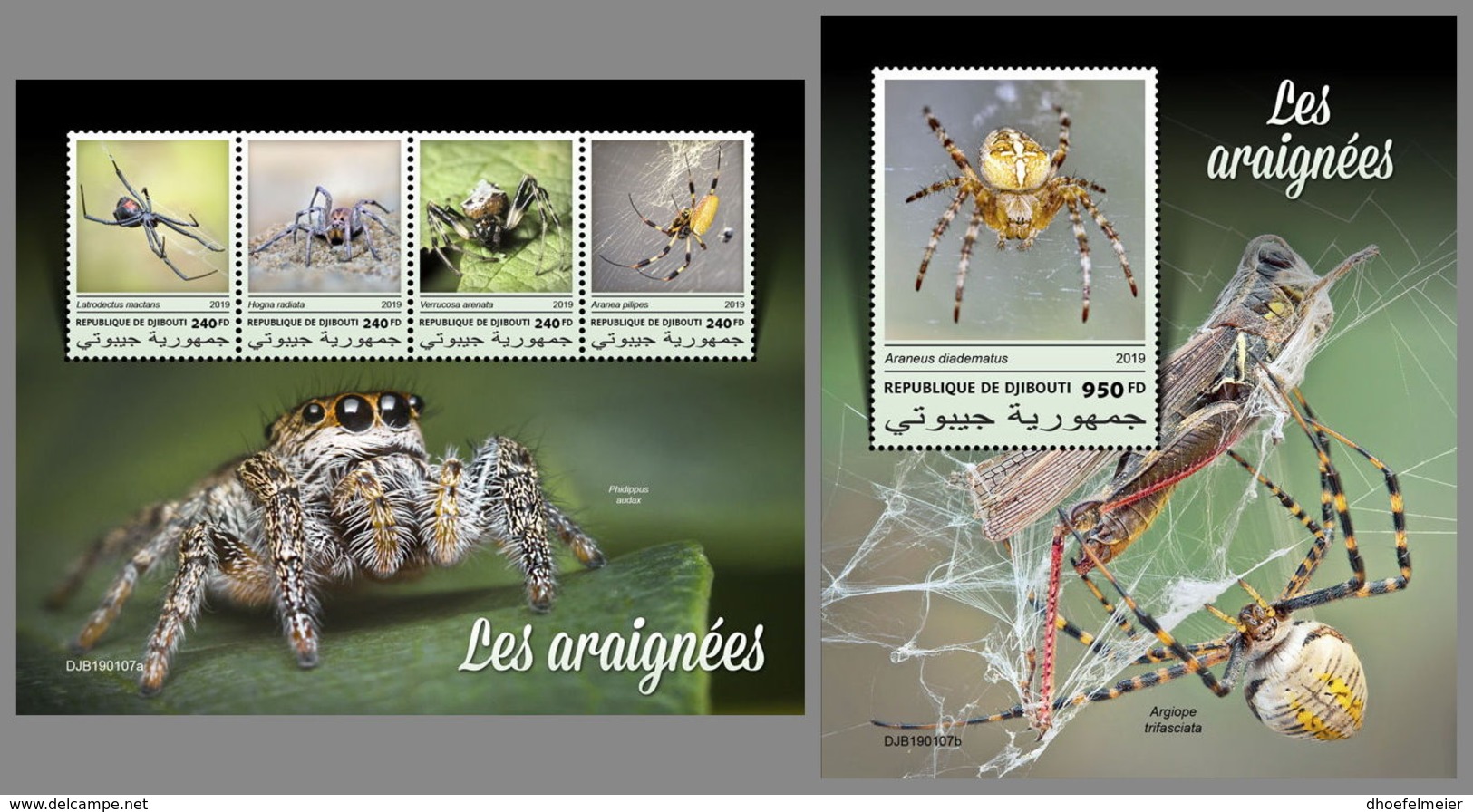 DJIBOUTI 2019 MNH Spiders Spinnen Araignees M/S+S/S - IMPERFORATED - DH1913 - Spiders
