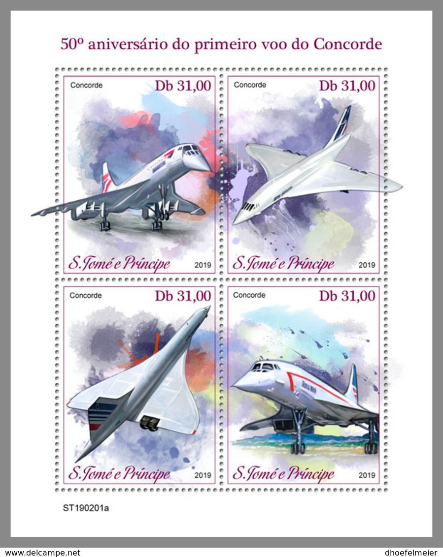 SAO TOME 2019 MNH 1st Flight Concorde Airplane Flugzeuge Avions M/S - IMPERFORATED - DH1913 - Concorde