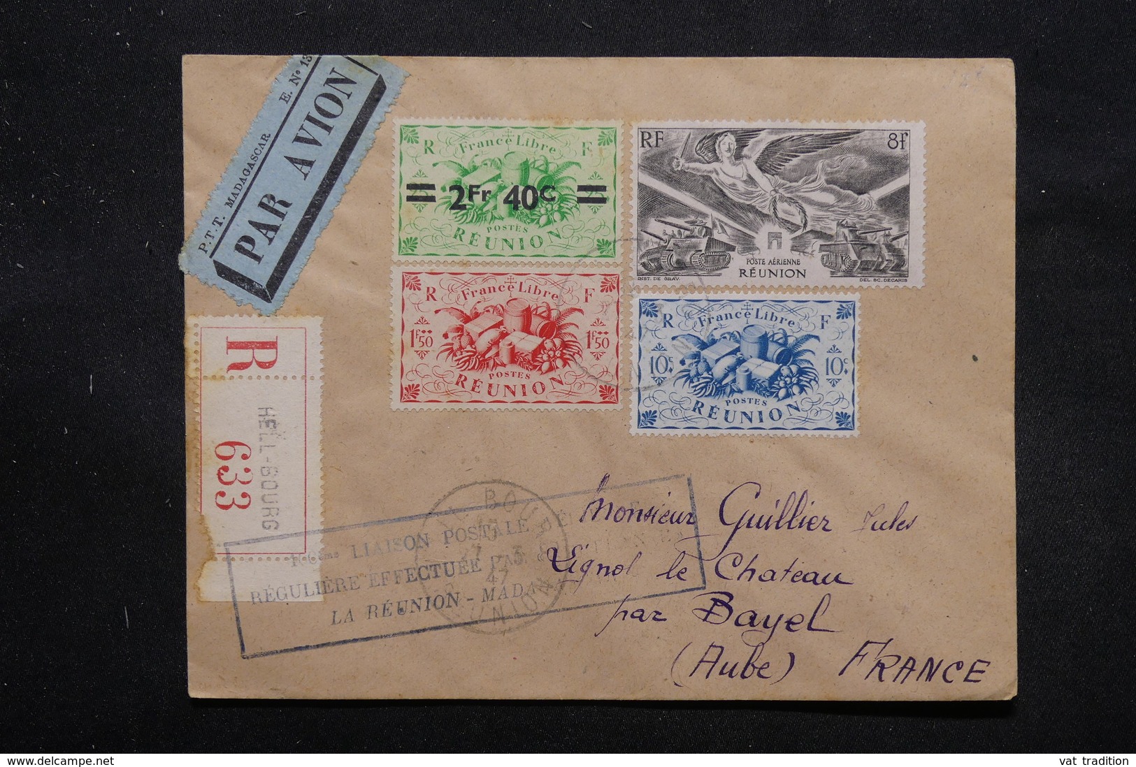 RÉUNION - Enveloppe En Recommandé De Hell -Bourg Pour La France En 1947 Par Avion, Affranchissement Plaisant - L 27758 - Lettres & Documents