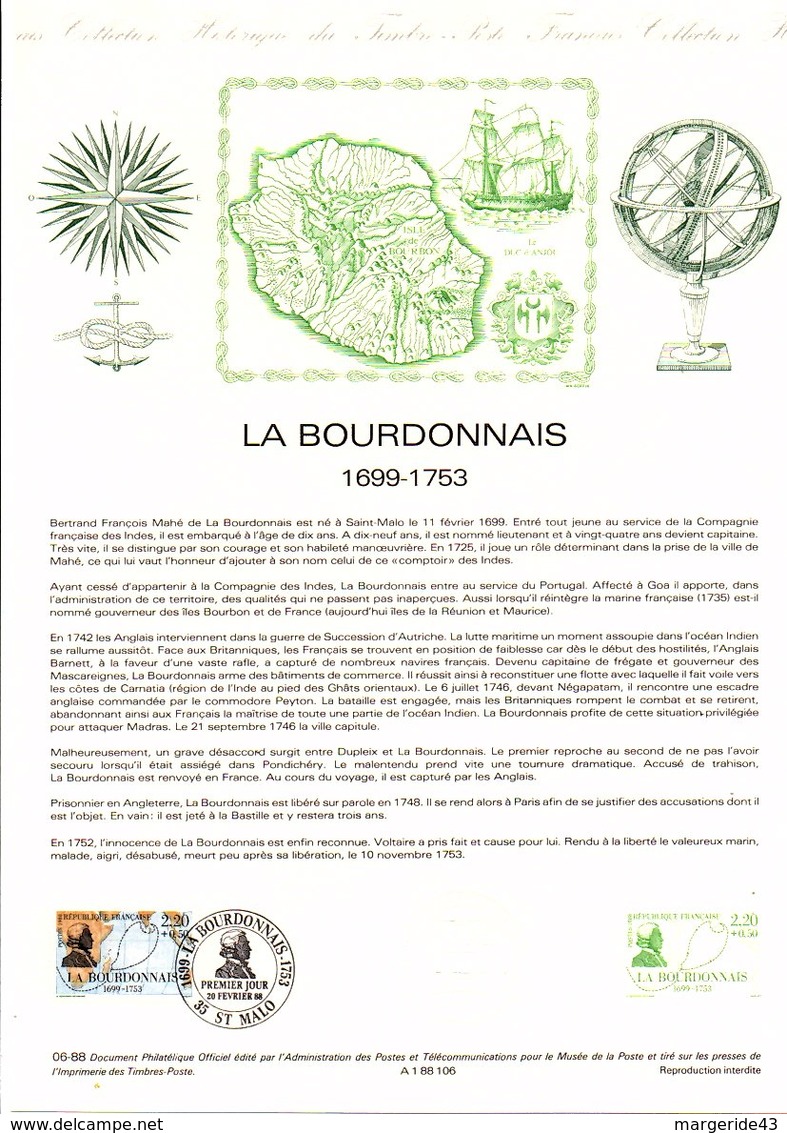 DOCUMENT FDC 1988 LA BOURDONNAIS - Documents De La Poste