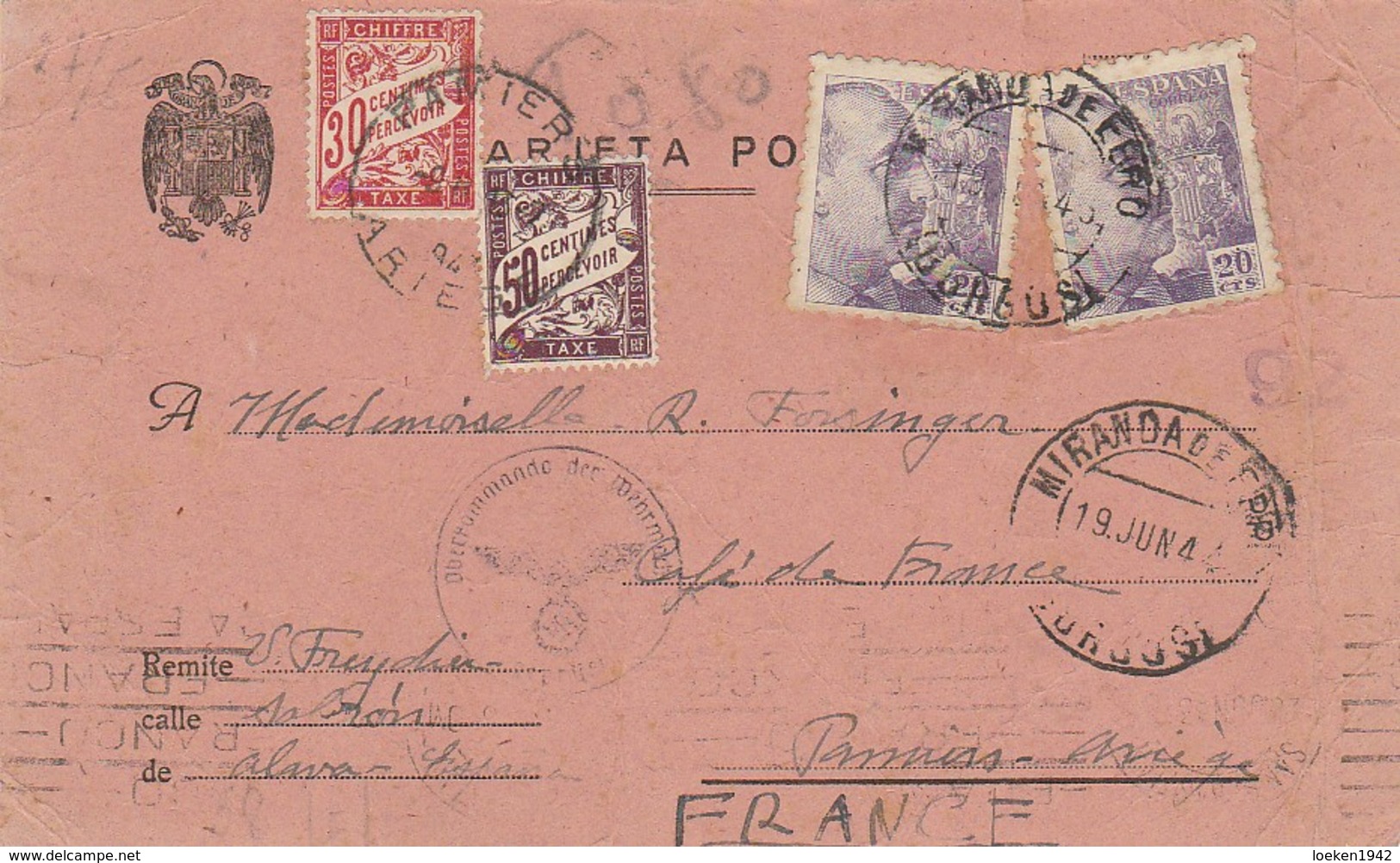 1943 TARJETA MIRANDA DE EBRO CENSURAS DE MADRID ELA 107 - Lettres & Documents