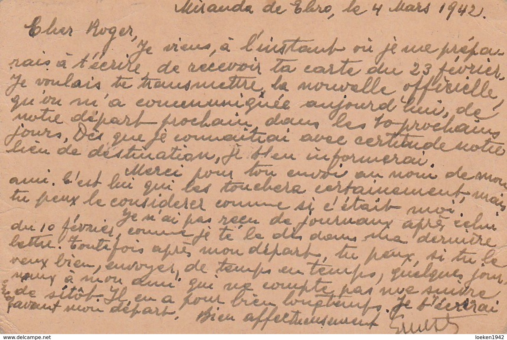 1942 TARJETA CAMPO DE MIRANDA DE EBRO CENSURA  DE CAMPO Hasta SUIZA  ELA 108 - Lettres & Documents