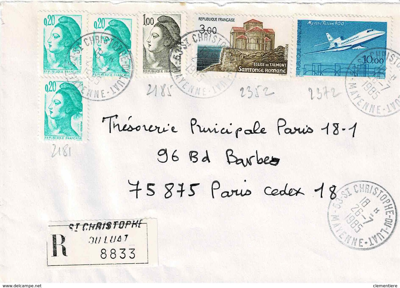 TP N° 2352, 2372 Et Diverses Marianne Sur Enveloppe En Recommandé De St Christophe Du Luat - 1961-....