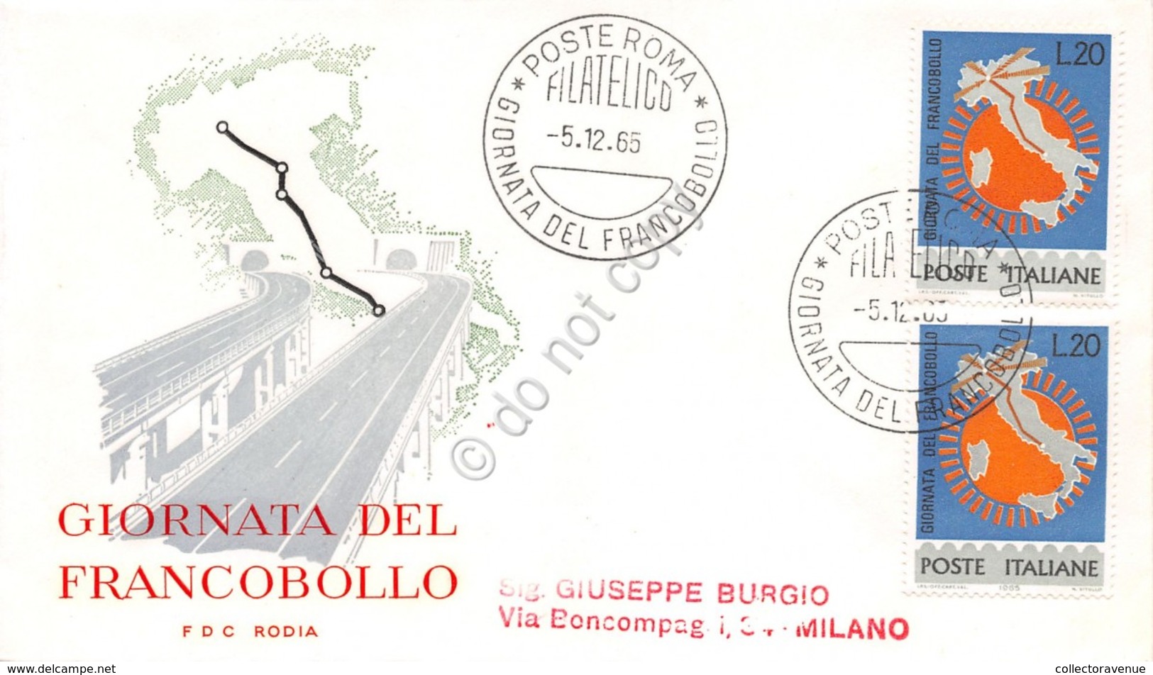 FDC Rodia Repubblica 1965 - Giornata Del Francobollo - Annullo Tematico - Non Classificati