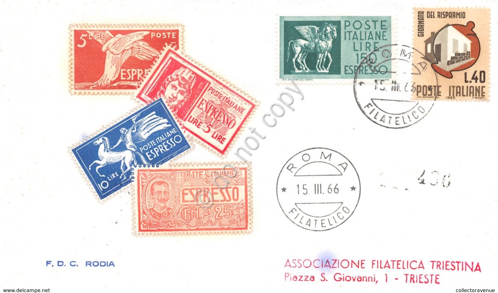 FDC Rodia Repubblica 1966 - Espresso 150 Lire - Raccomandata Viaggiata - Non Classificati