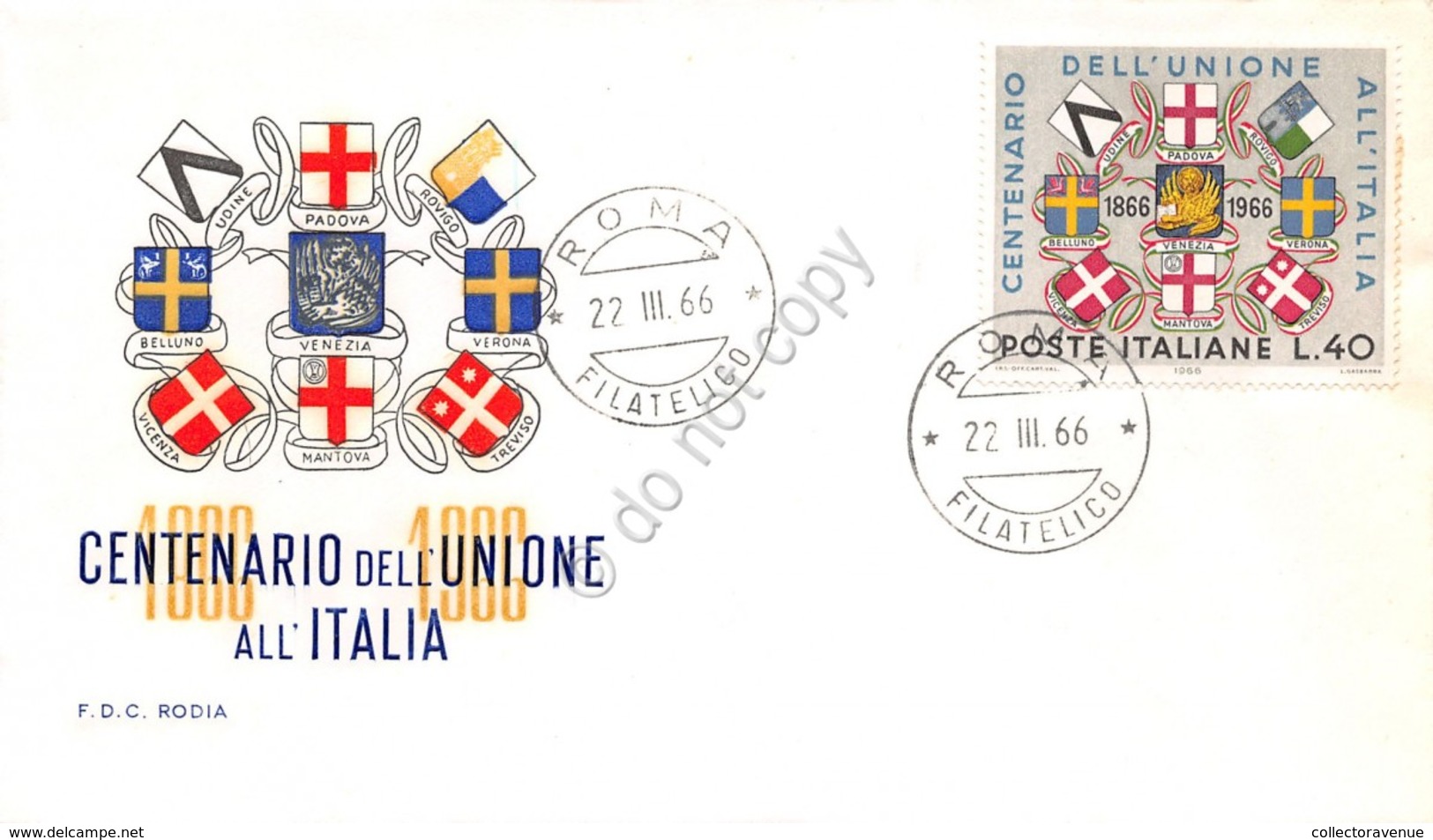 FDC Rodia Repubblica 1966 - Unione Veneto Mantovano All'Italia - Non Viaggiata - Non Classificati