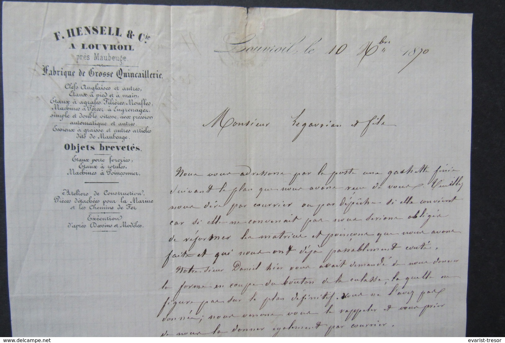 Facture Lettre Invoice Hensell Louvroil Cachet Timbre Maubeuge Quincaillerie 1870 - 1800 – 1899