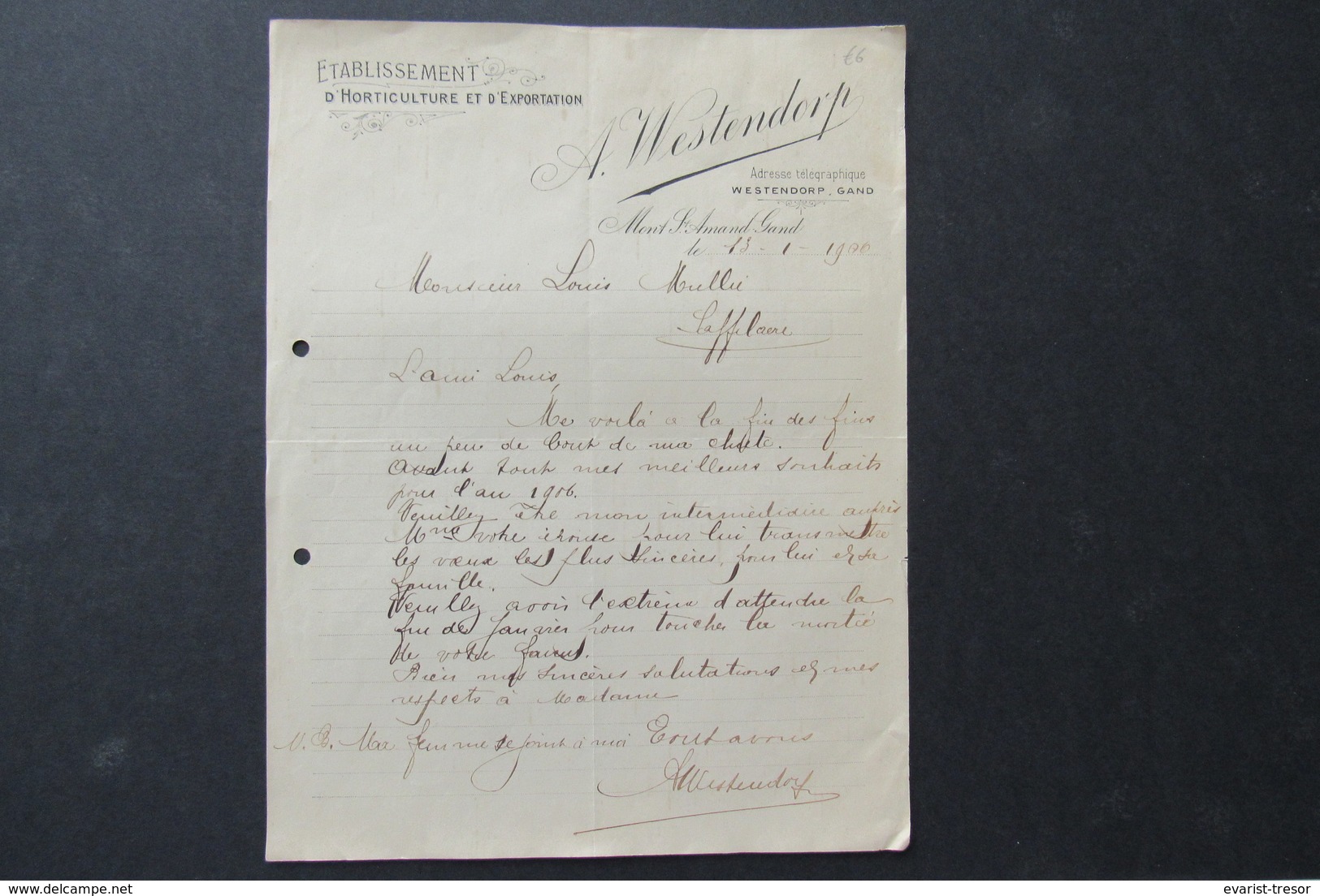 Factuur Invoice Westendorp  Gent  1906 Horticole Horticulteur Horticulture - 1900 – 1949