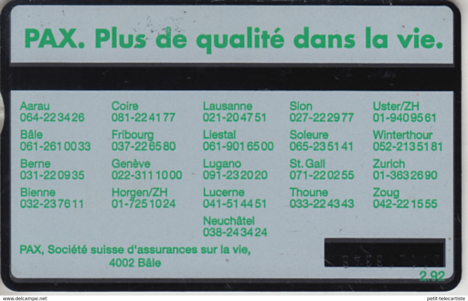 SUISSE - PHONE CARD - TAXCARD-PRIVÉE ***  PAX-ASSURANCES 2 *** - Svizzera