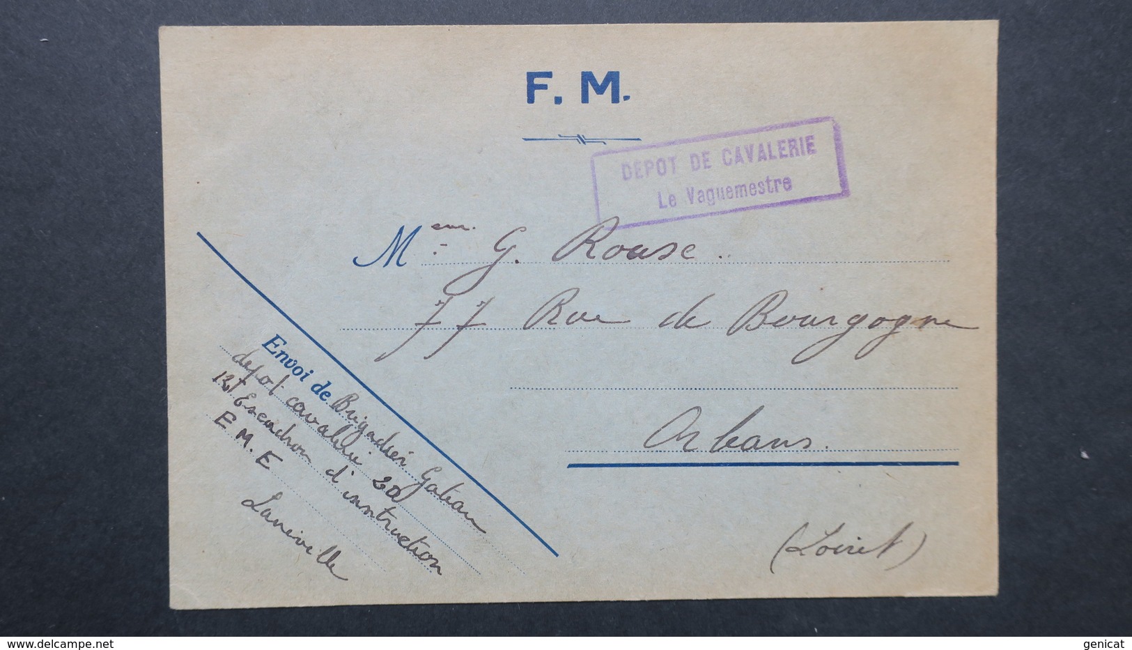 Carte Franchise Militaire Luneville Fevrier 1940 Griffe " Depot De Cavalerie Vaguemestre " Pour Orleans - Lettres & Documents