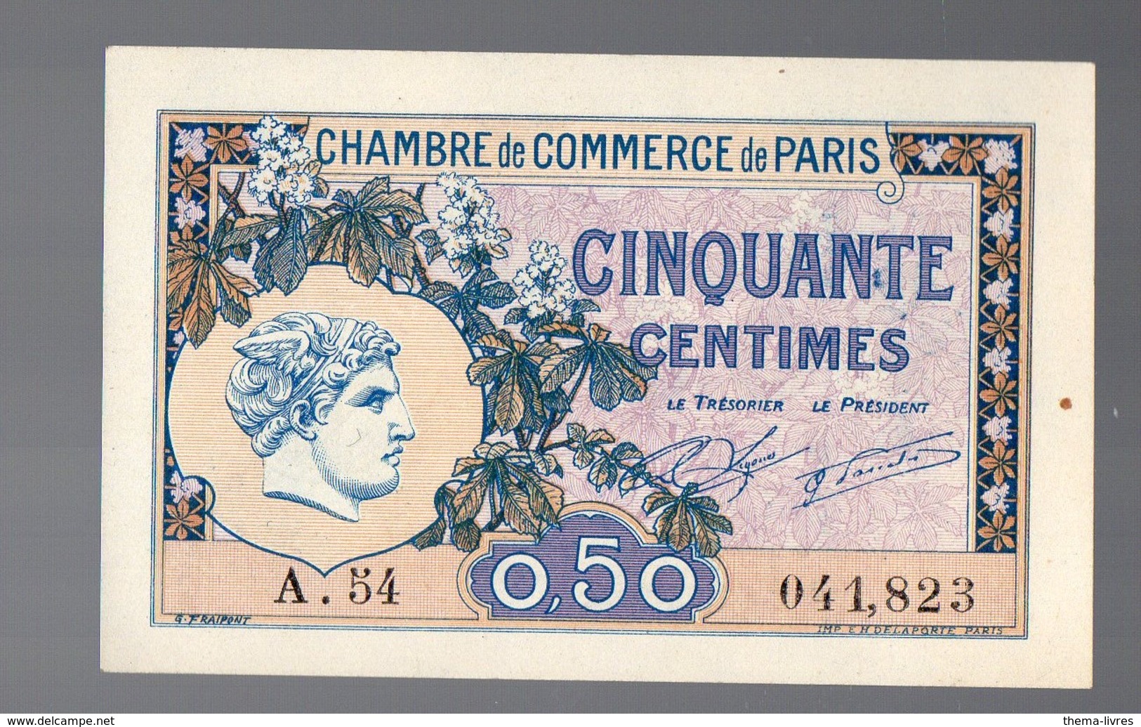 Paris Chambre De Commerce 1920 Billet De CINQUANTE CENTIMES (neuf) (PPP18012) - Chamber Of Commerce
