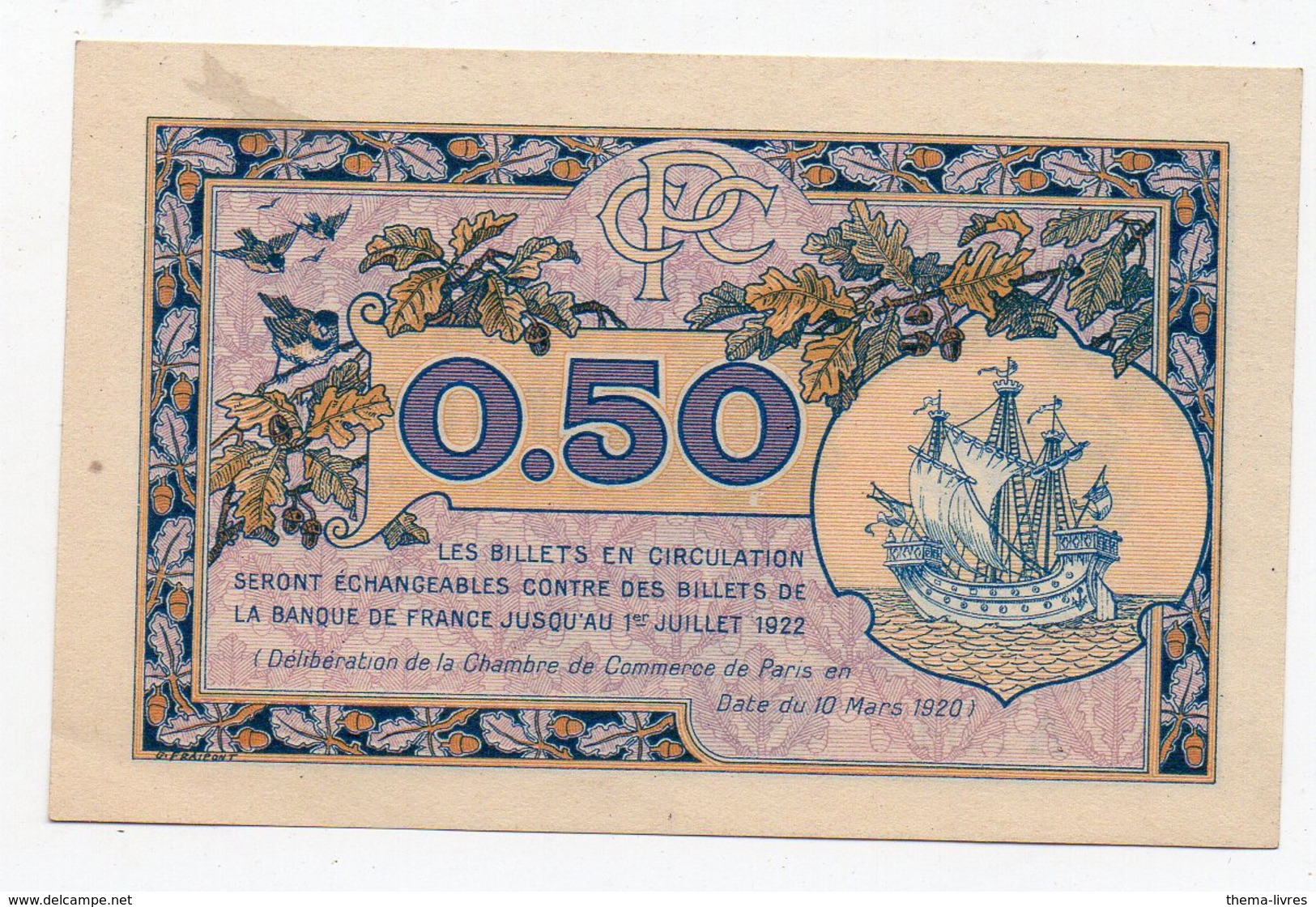 Paris Chambre De Commerce 1920 Billet De CINQUANTE CENTIMES (neuf) (PPP18012) - Chamber Of Commerce