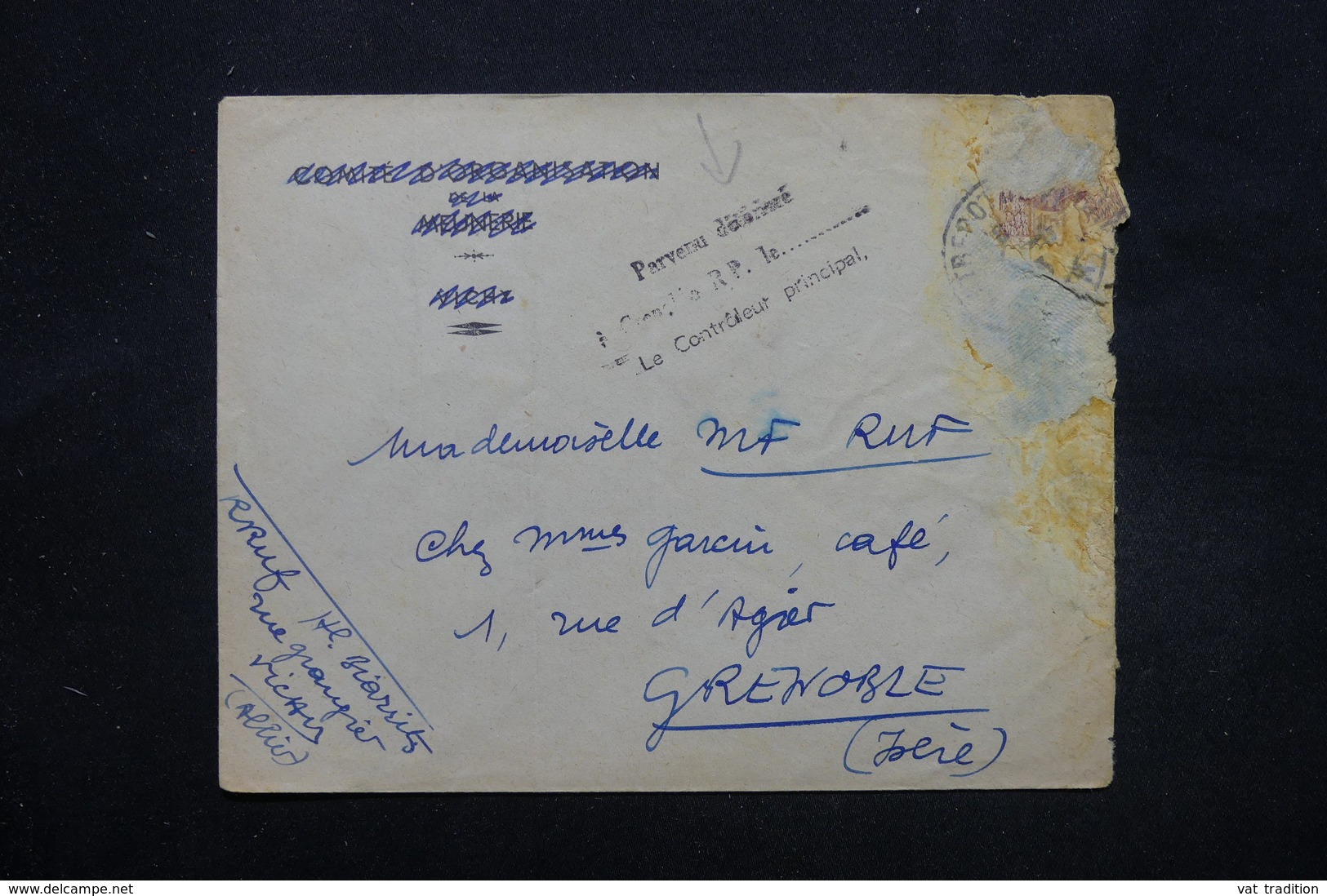 FRANCE - Enveloppe De Vichy Pour Grenoble, Griffe " Parvenue Détériorée " En 1943 - L 27799 - Lettere Accidentate