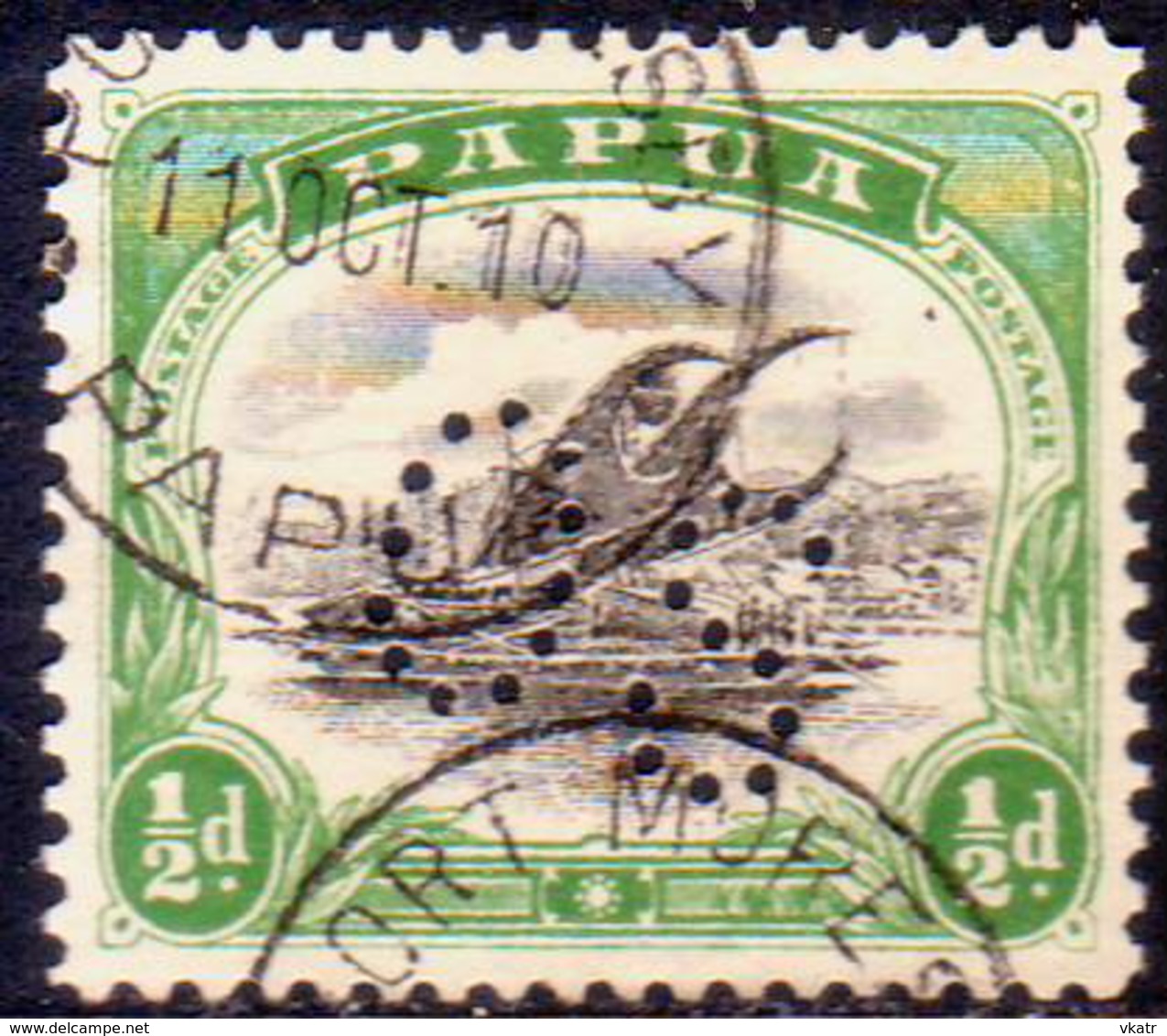 PAPUA (BRITISH NEW GUINEA) 1908 SG #O14 ½d Used Official Wmk Sideways Perf.11 - Papua New Guinea