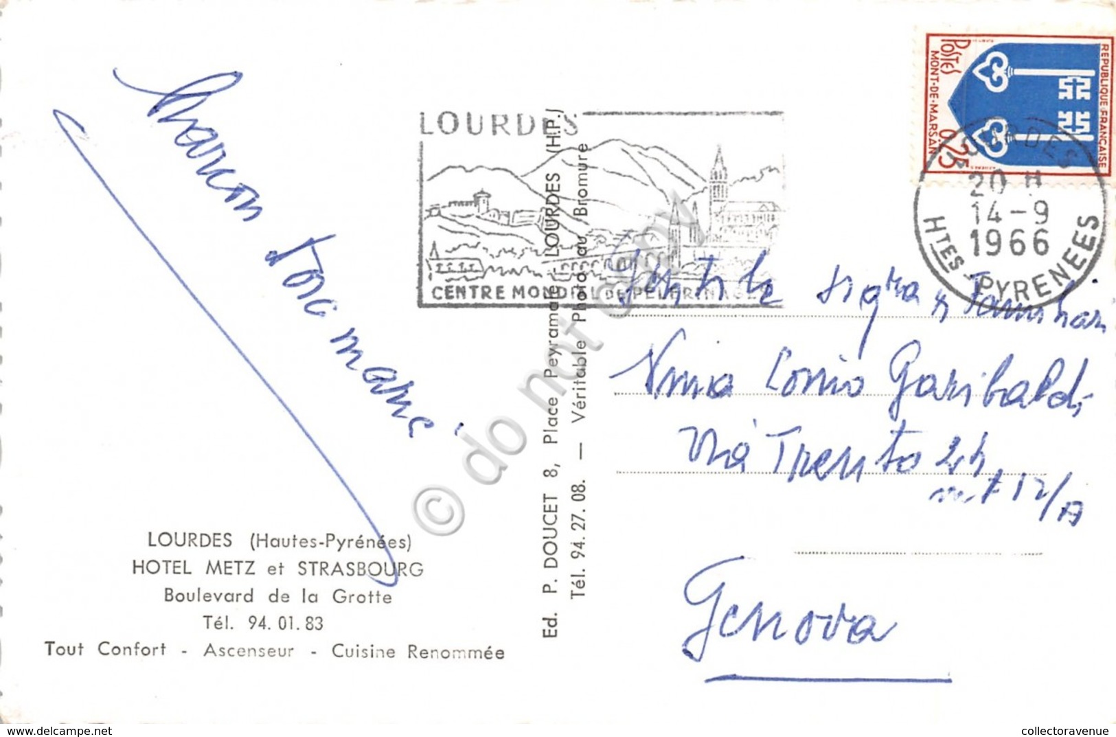 Cartolina Lourdes Hotel Metz Et Strasbourg 1966 - Non Classificati
