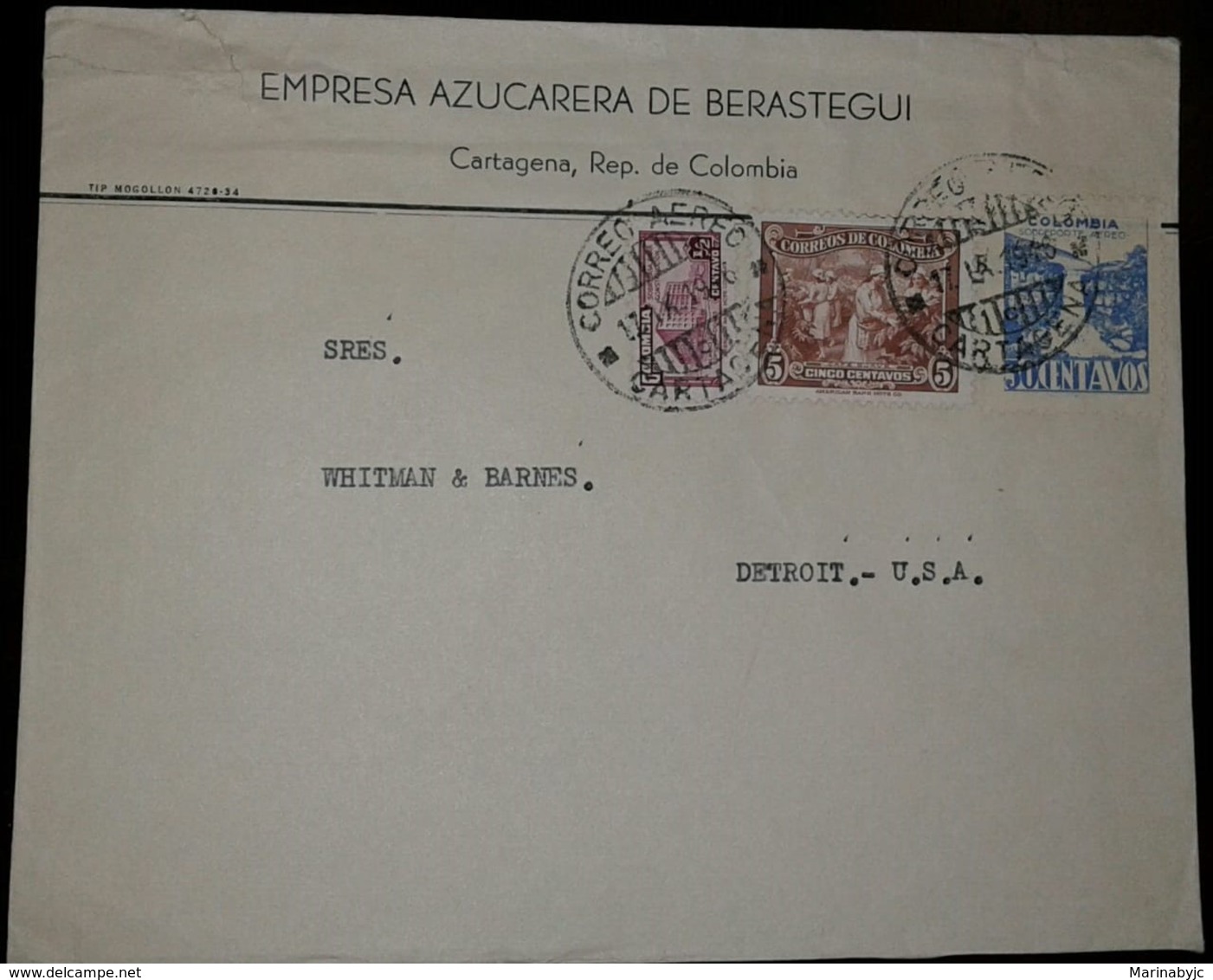 L) 1946 COLOMBIA, COMMUNICATIONS PALACE, 1/2C, SOFT COFFEE, BROWN, 5C, 30C, BLUE, AIRMAIL, CIRCULATED COVER FROM COLOMBI - Colombia