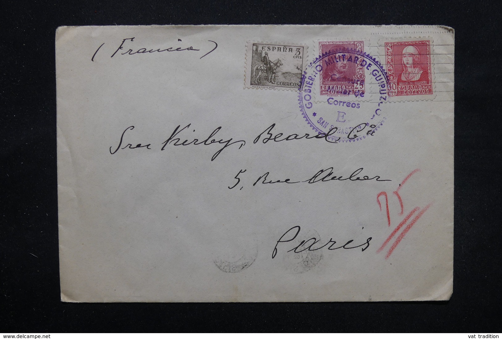 ESPAGNE - Cachet De Censure Militaire De Guipuszoa Sur Enveloppe Pour La France En 1939 - L 27820 - Republicans Censor Marks