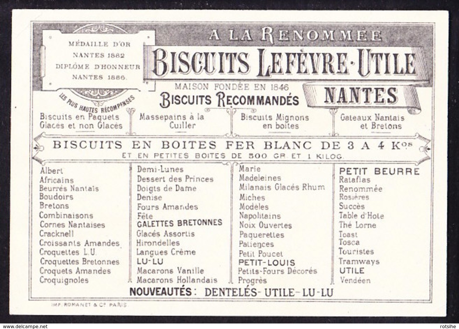 CHROMO  LU  Lefèvre Utile  Nantes  Biscuits   Imp. ROMANET & Co  Paris - Lu