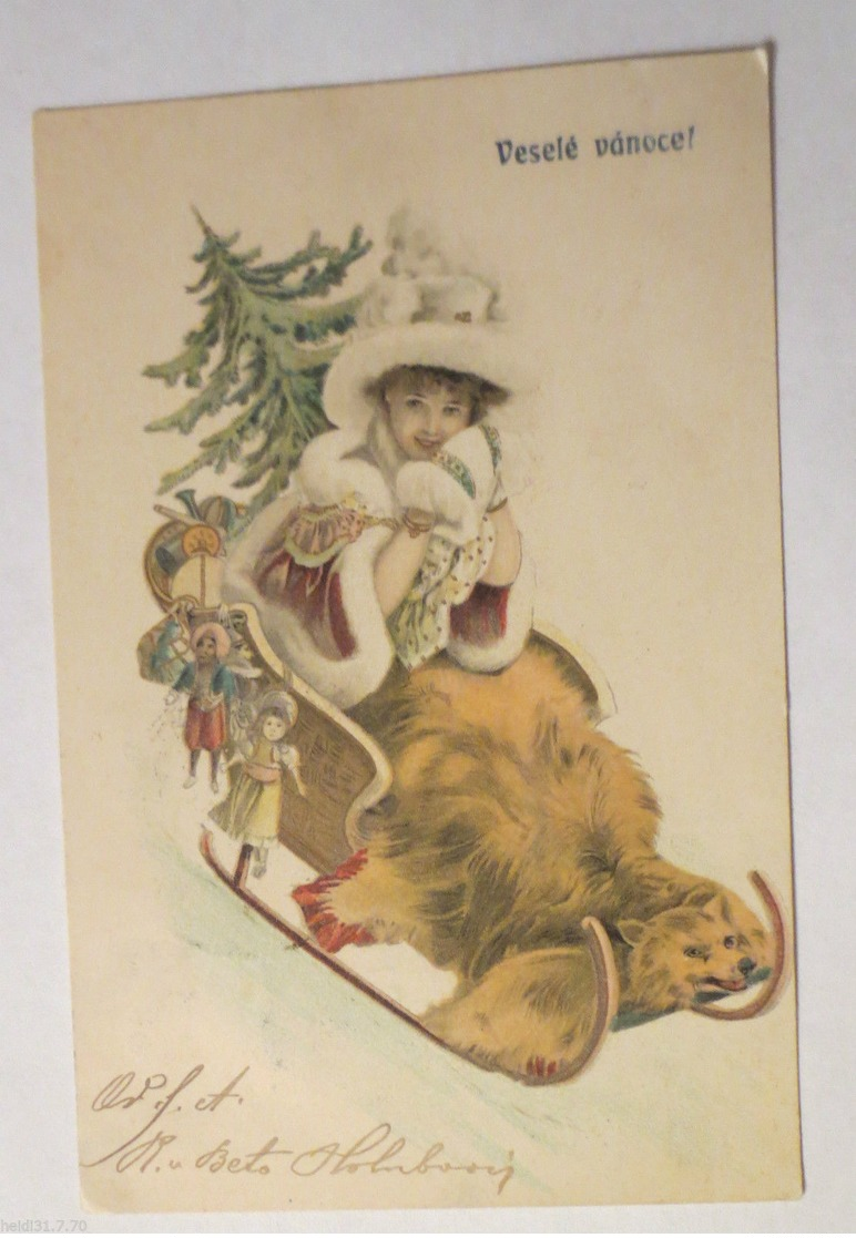 "Weihnachten, Schlitten, Bär, Fell, Spielzeug, Hutmode" 1900♥   - Sonstige & Ohne Zuordnung