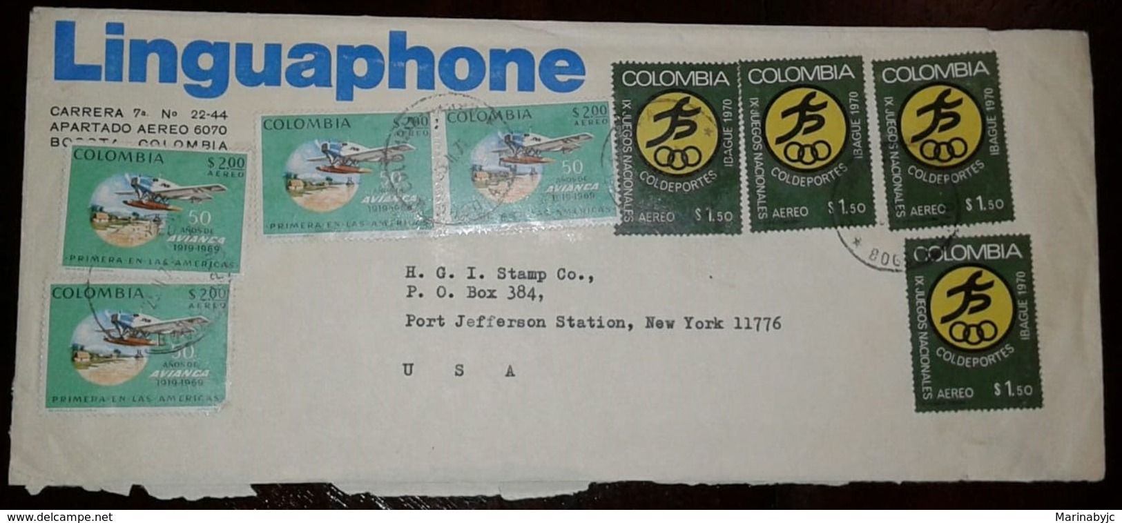 L) 1970 COLOMBIA, AVIANCA, AIRPLANE, NATIONAL GAMES, COLDEPORTES, IBAGUE, SPORT, CIRUCLATED COVER FROM COLOMBIA TO USA - Colombia