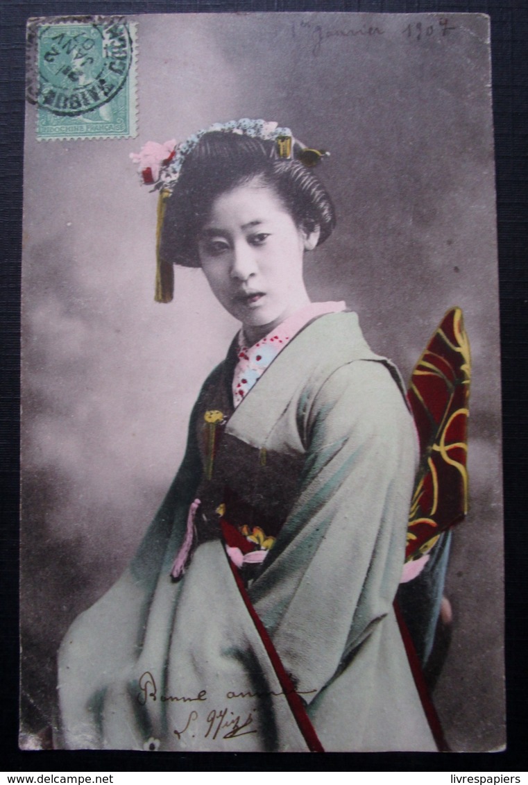 Japon  Femme Kimono   Cpa Timbrée Indochine - Autres & Non Classés