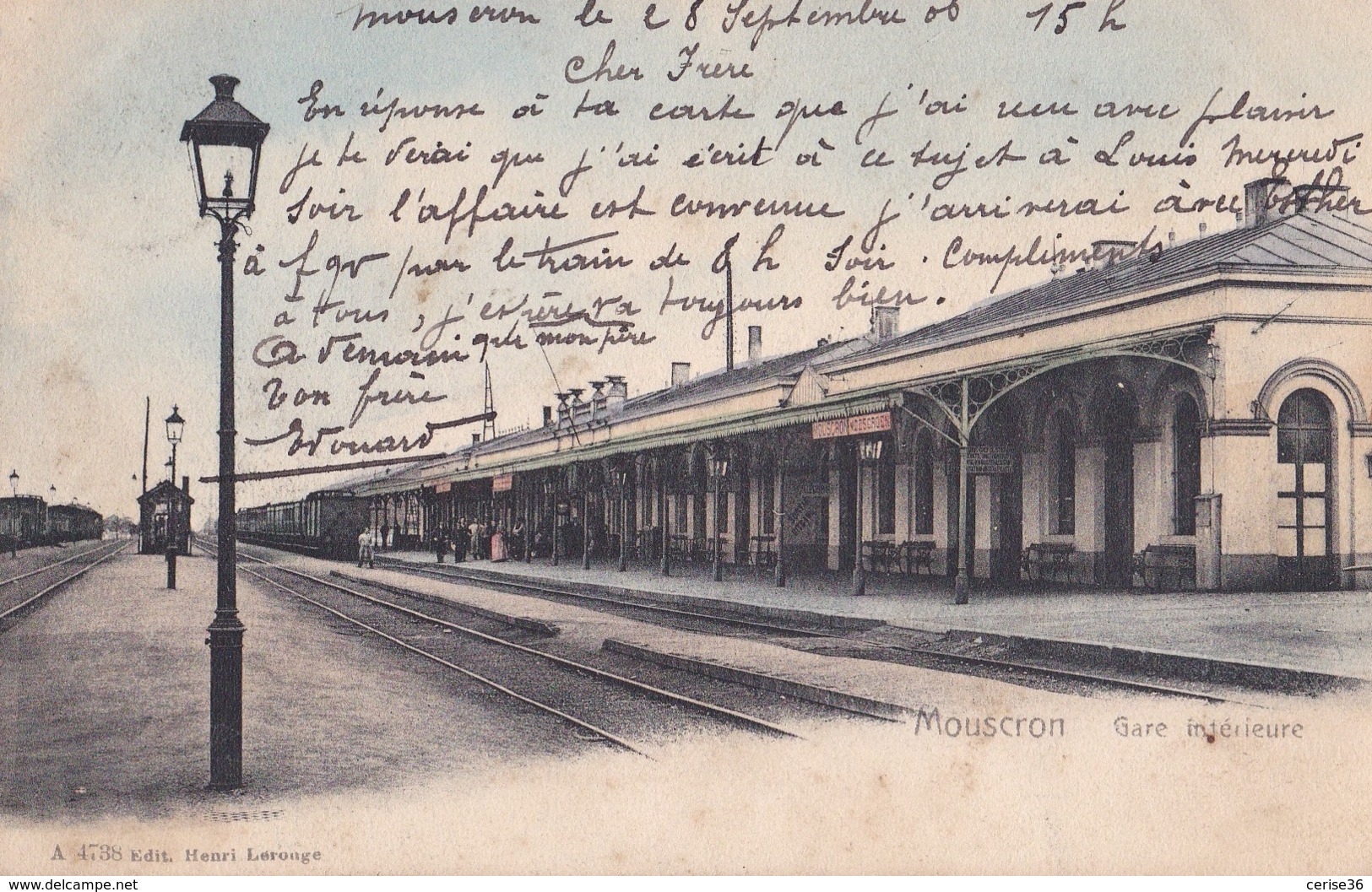 Mouscron Gare Intérieure Circulée En 1906 - Moeskroen