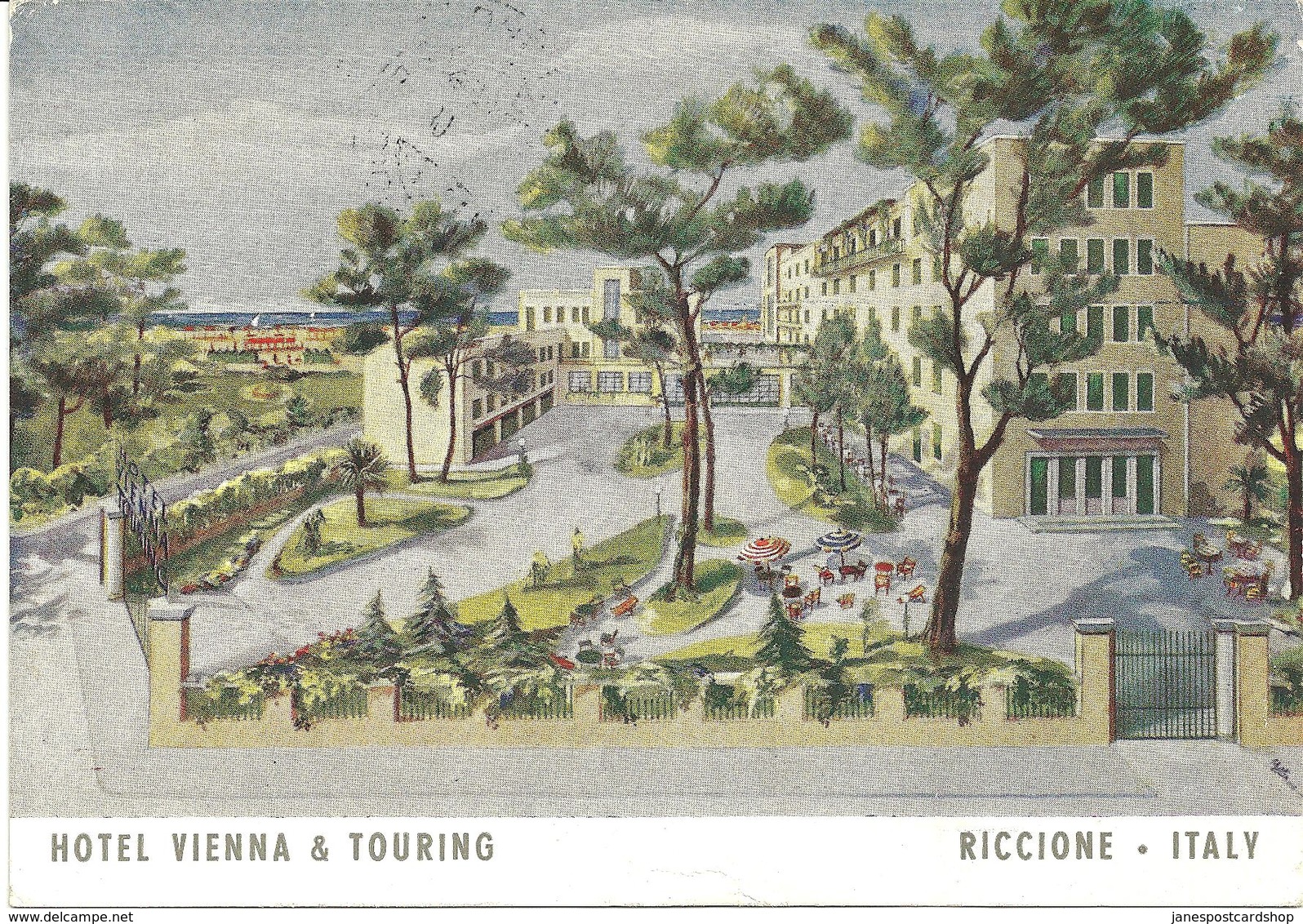 ARTIST DRAWN POSTCARD HOTEL VIENNA & TOURING - RICCIONE - ITALY - Other & Unclassified