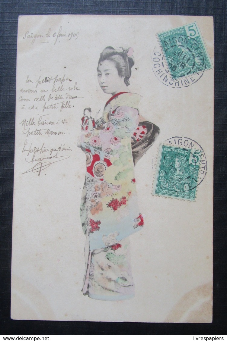 Japon  Femme Kimono   Cpa Timbrée Indochine - Other & Unclassified